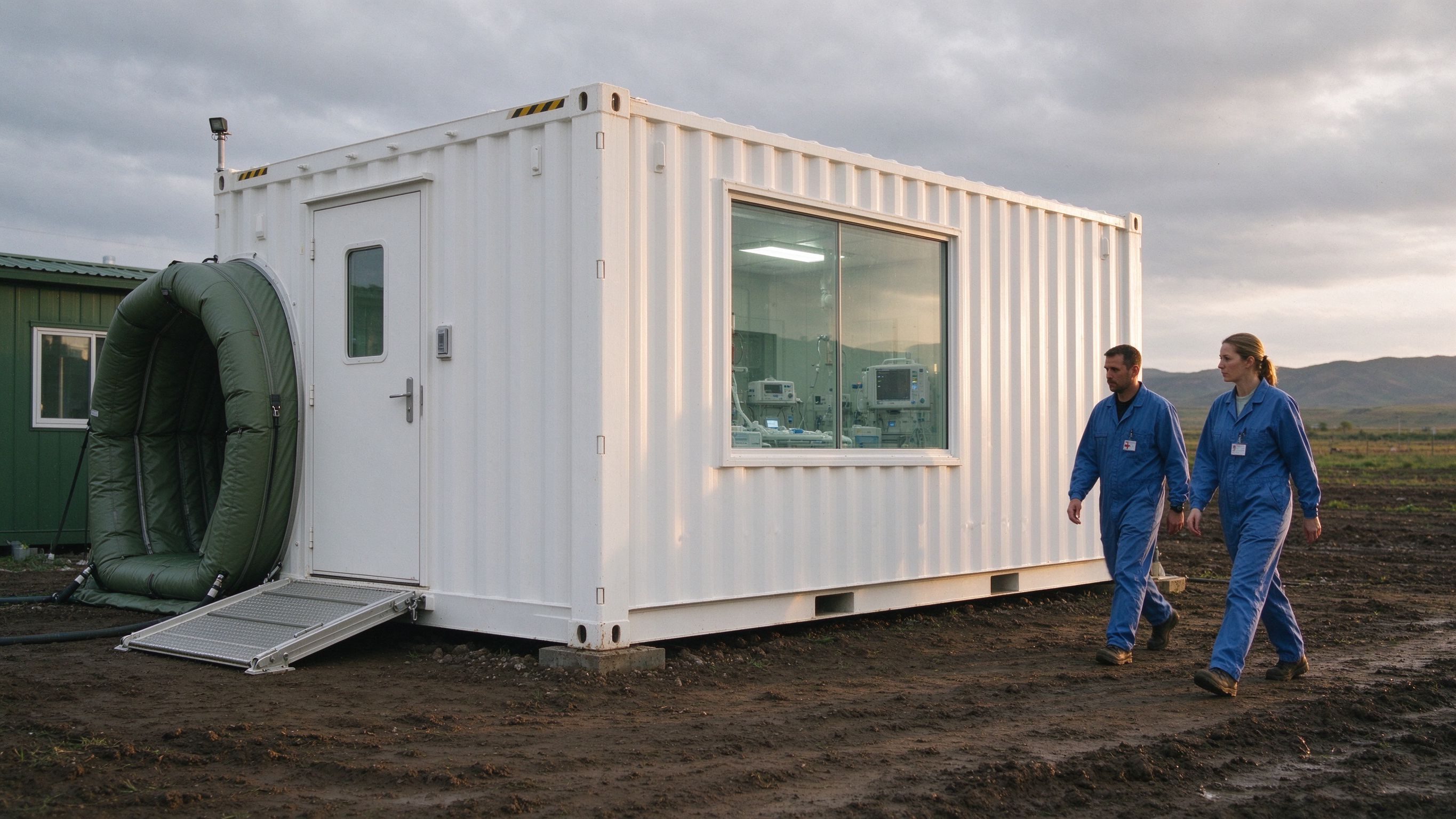 Containerized operating theatre unit with medical team