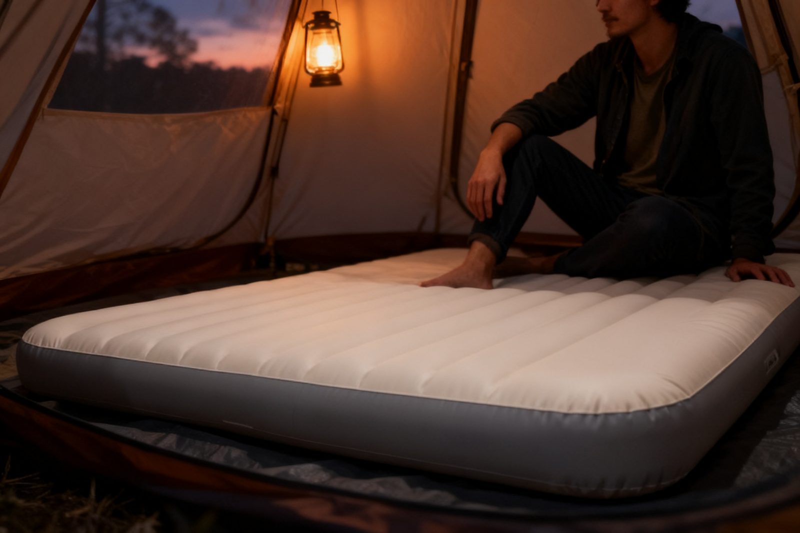 air mattress deployed on site, in use