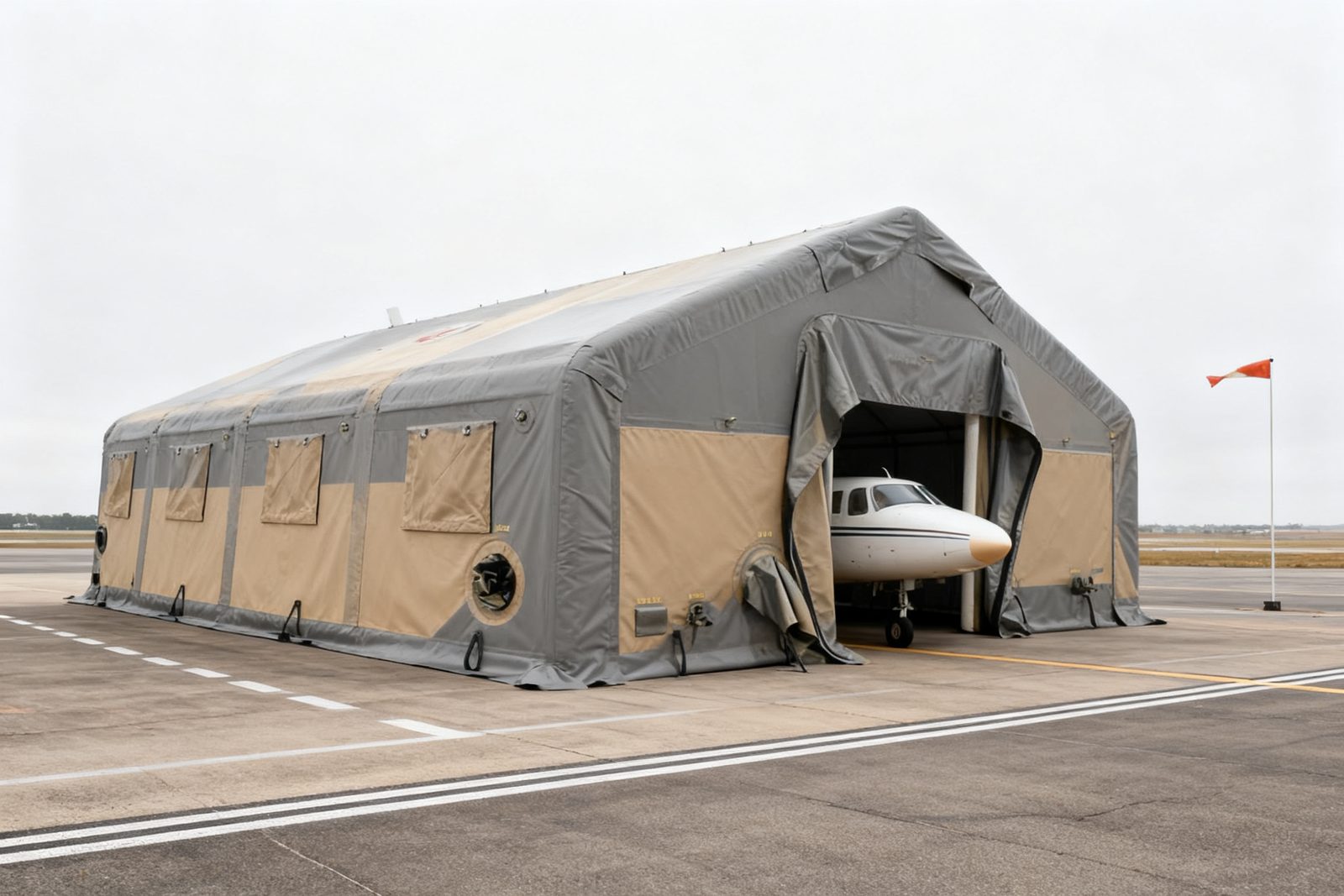 aircraft cover deployed on site, in use