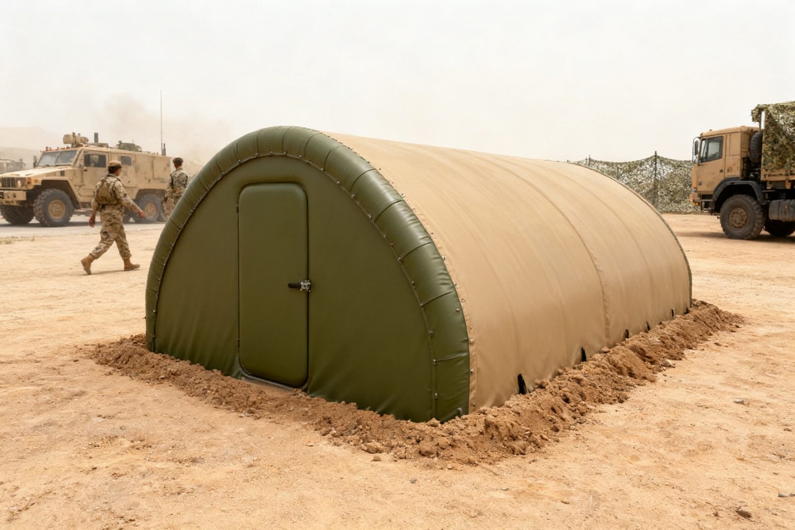 ammunition storage shelter deployed on site, in use