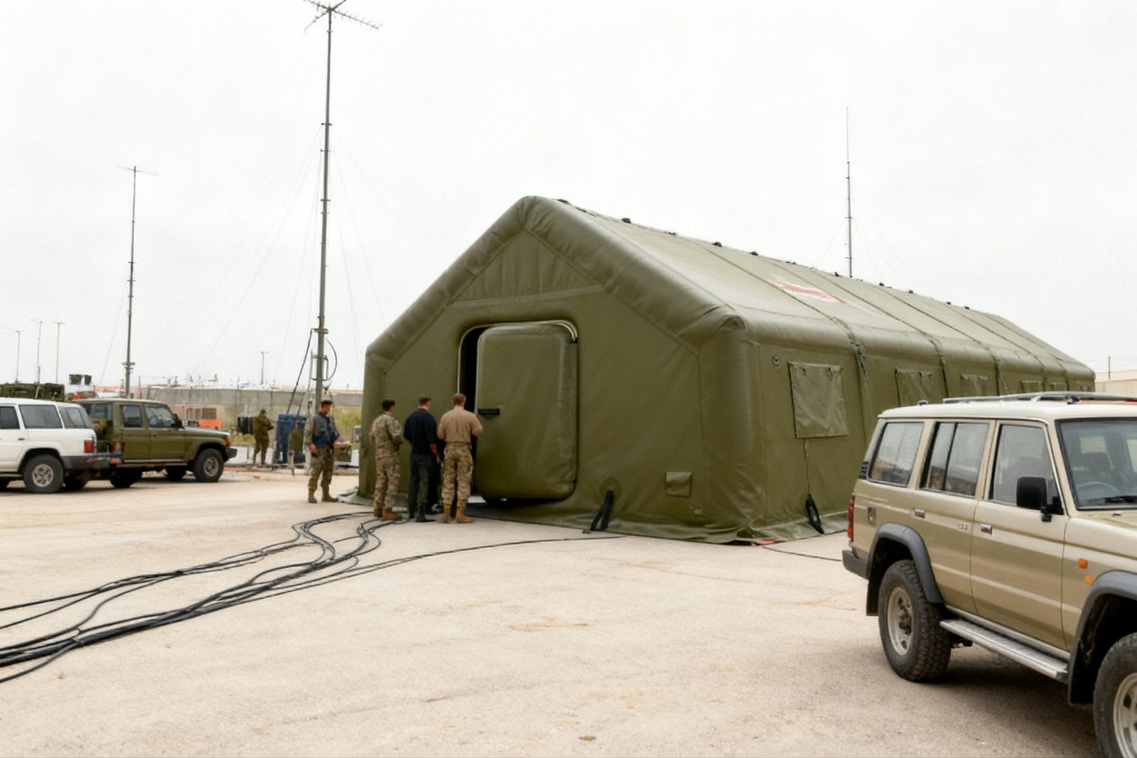 briefing shelter deployed on site, in use