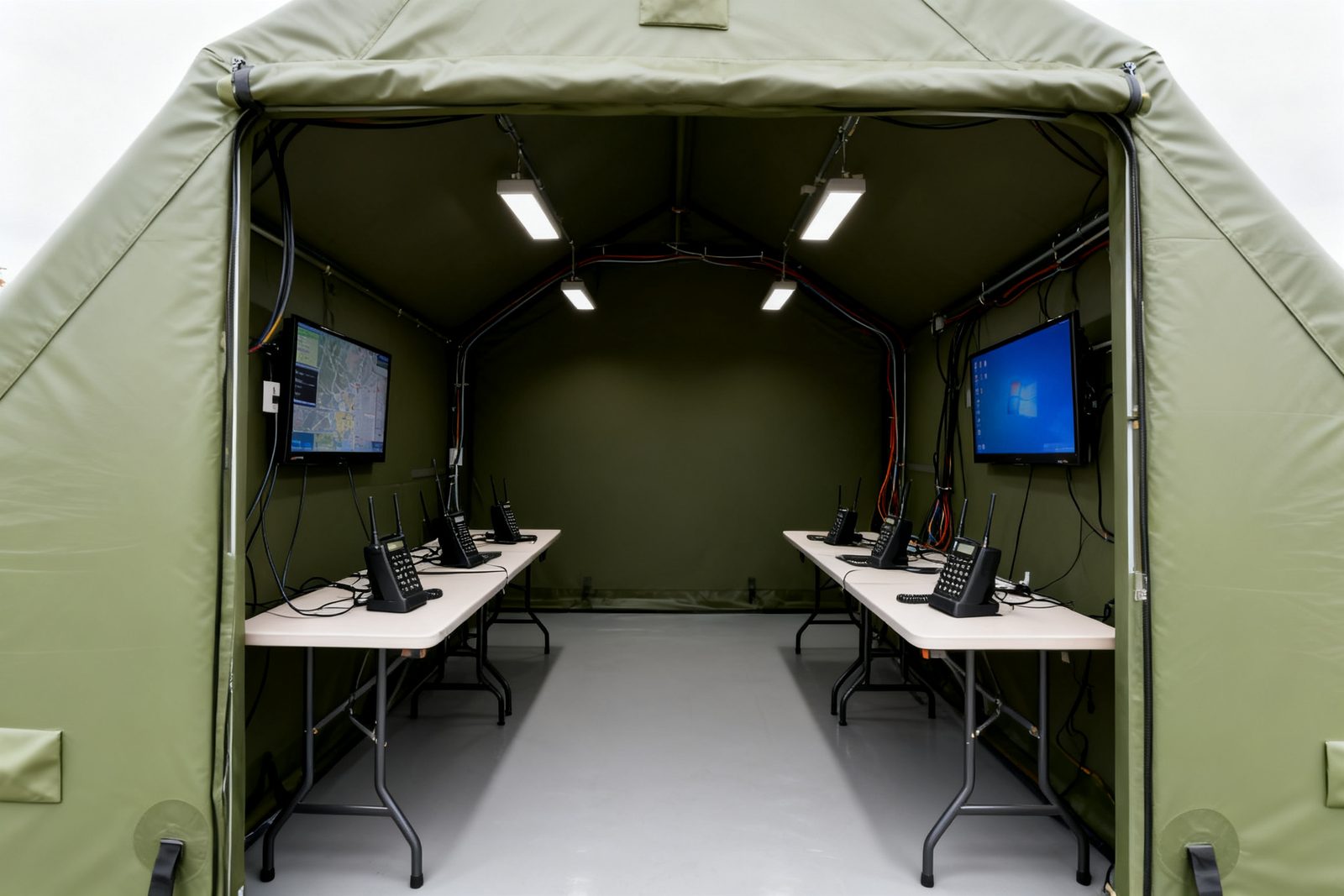 Interior of the communications shelter, furnished and in use