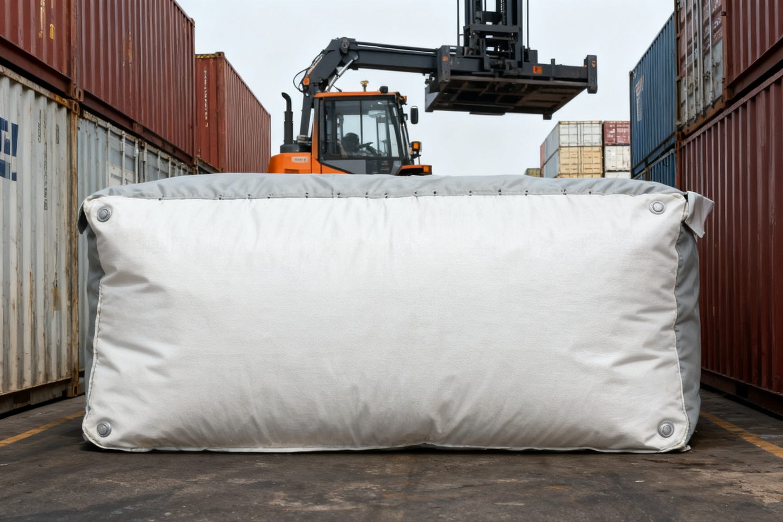 container dunnage bag deployed on site, in use