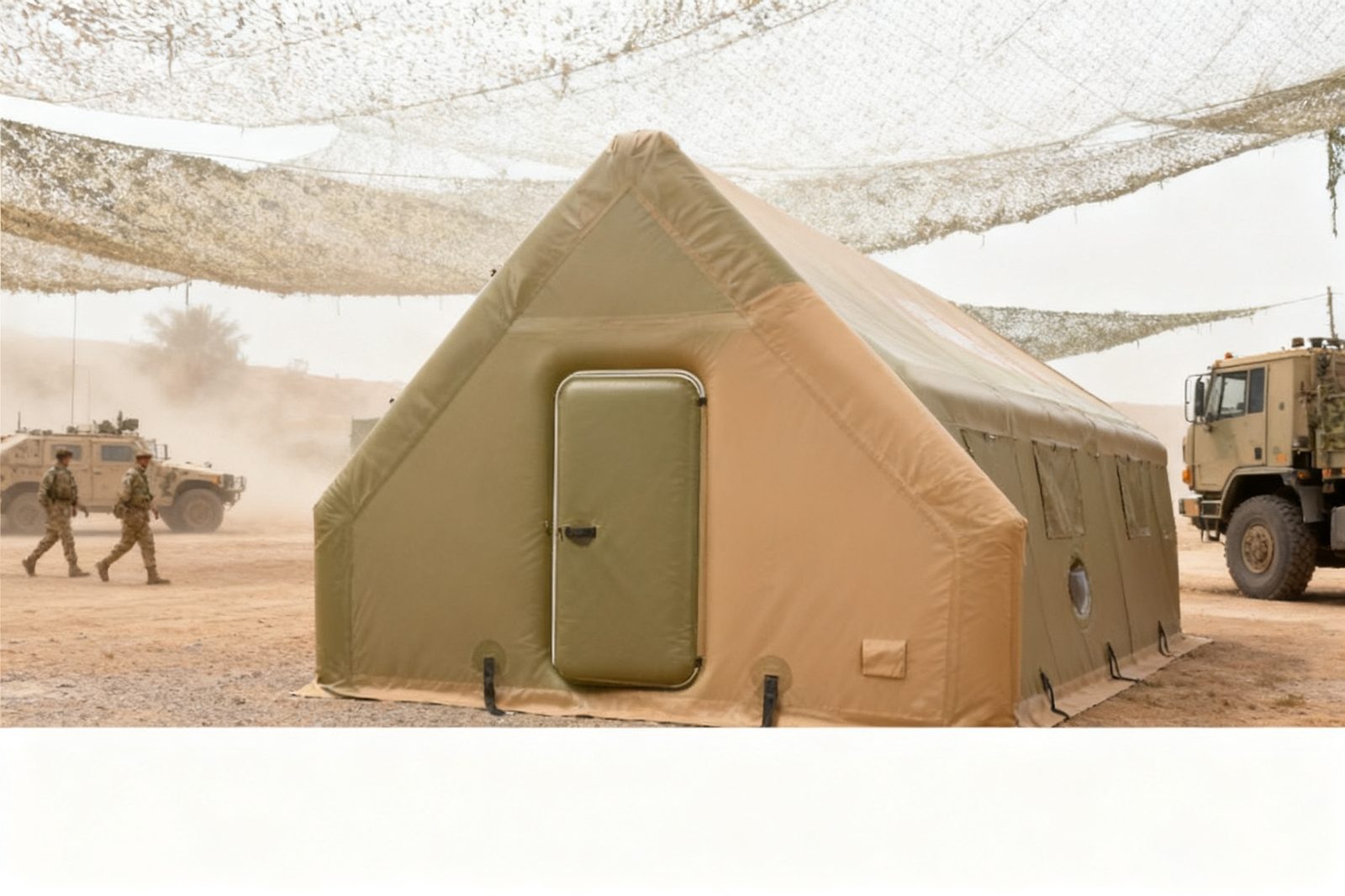 decontamination tent deployed on site, in use