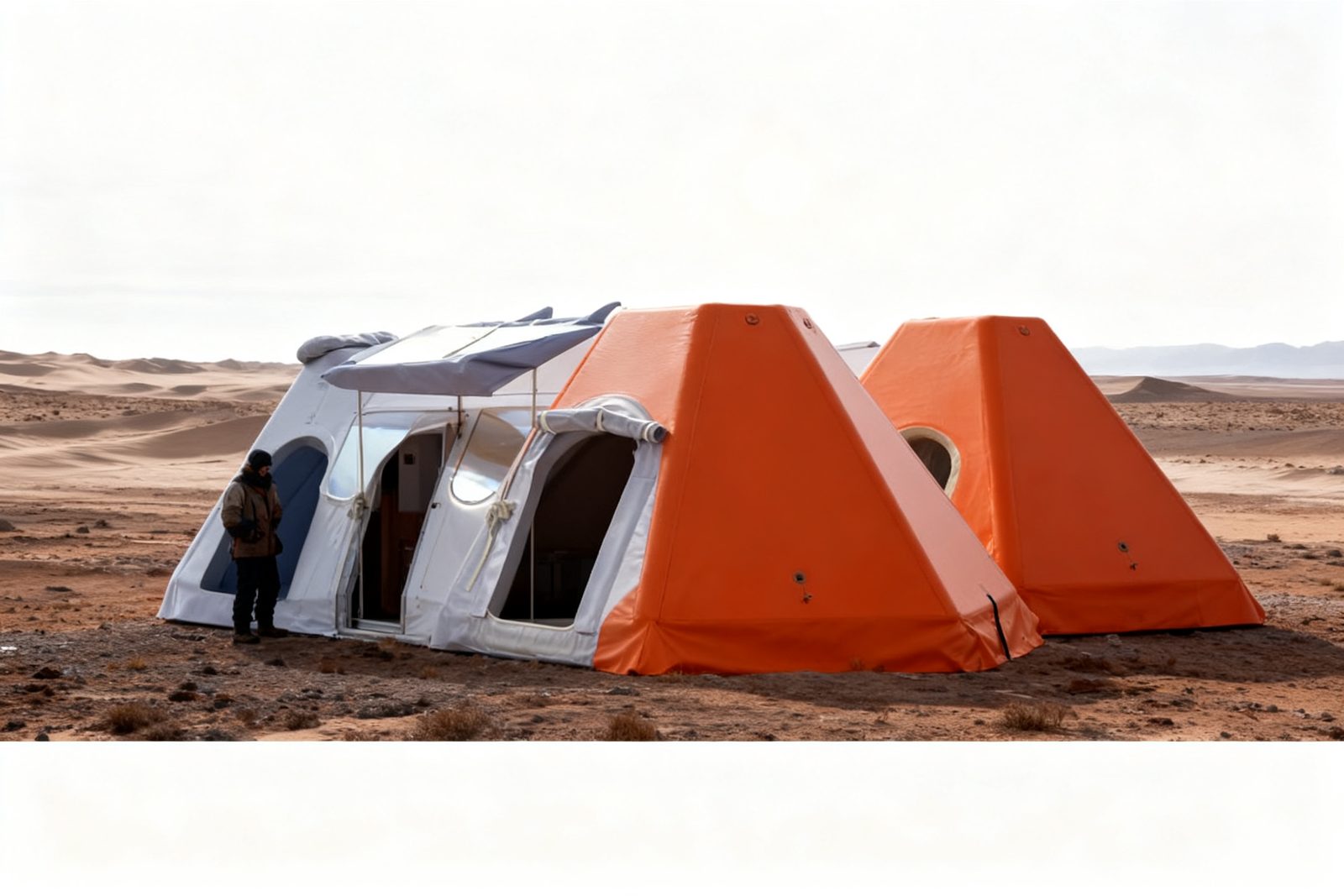 desert camp deployed on site, in use