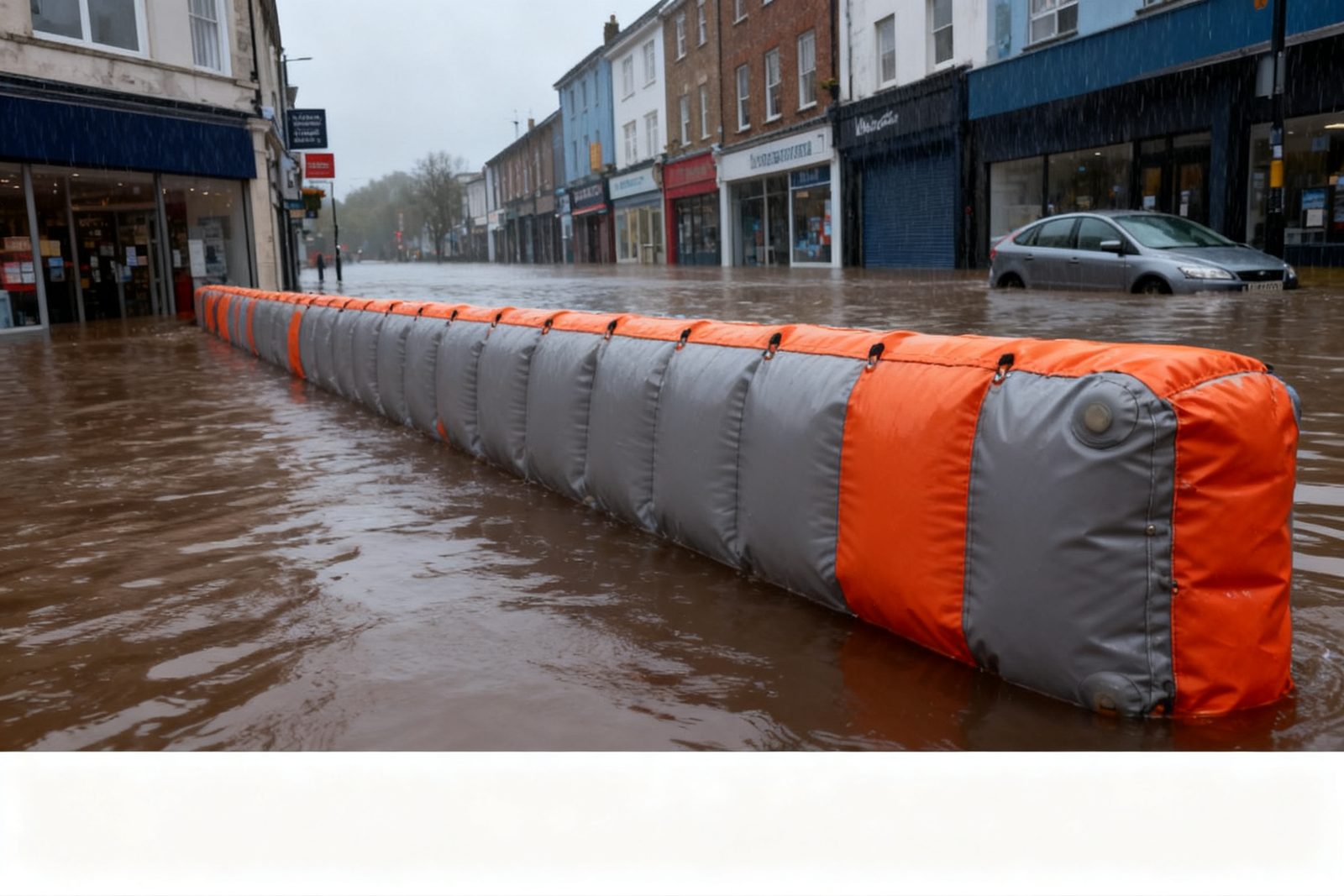 diversion dam deployed on site, in use