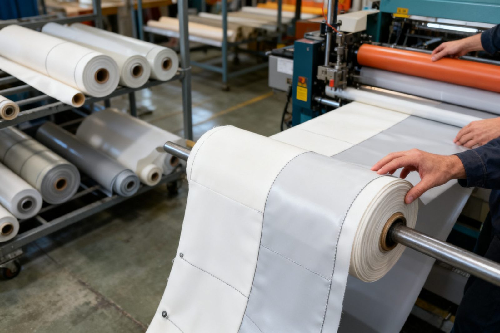 drop-stitch fabric deployed on site, in use