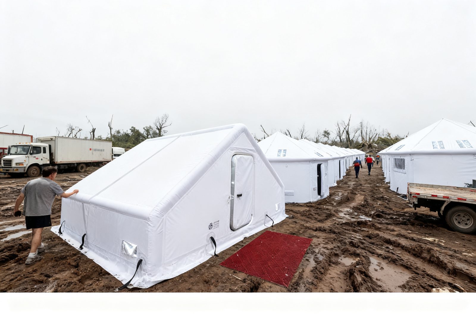 emergency refuge deployed on site, in use