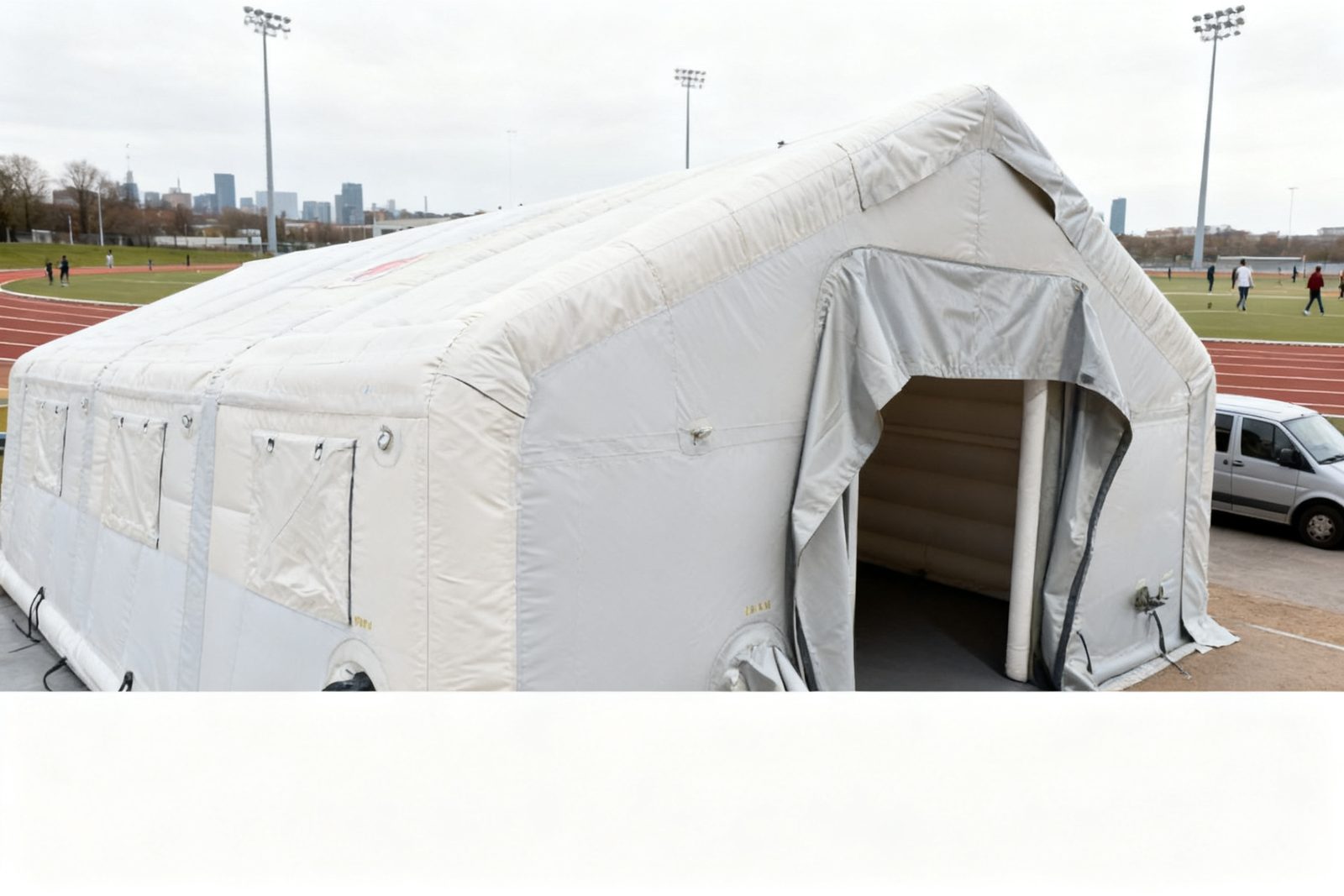 equestrian arena cover deployed on site, in use