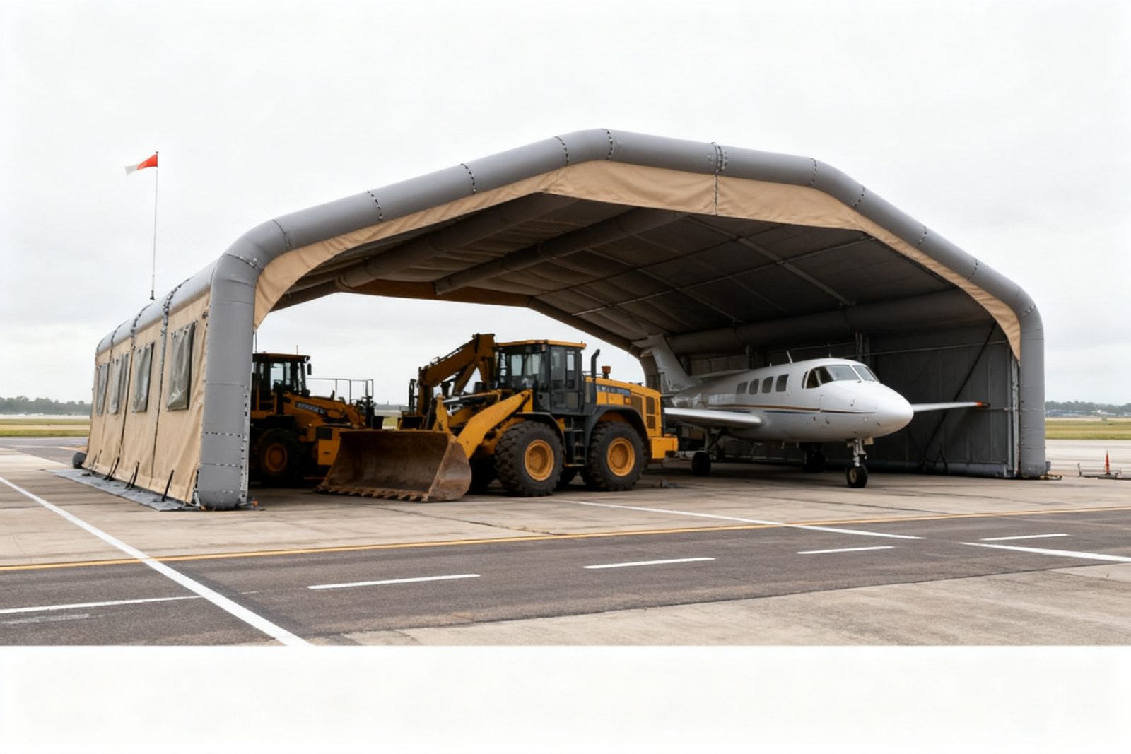 equipment shelter deployed on site, in use