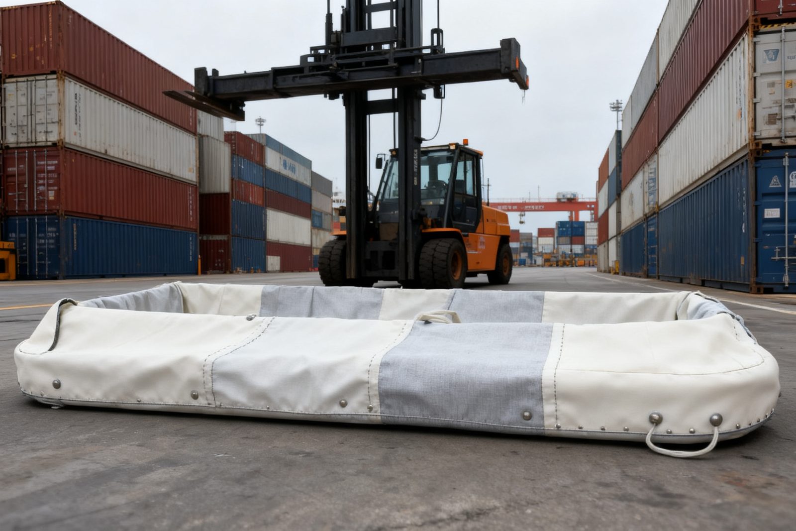 equipment shipping cradle deployed on site, in use