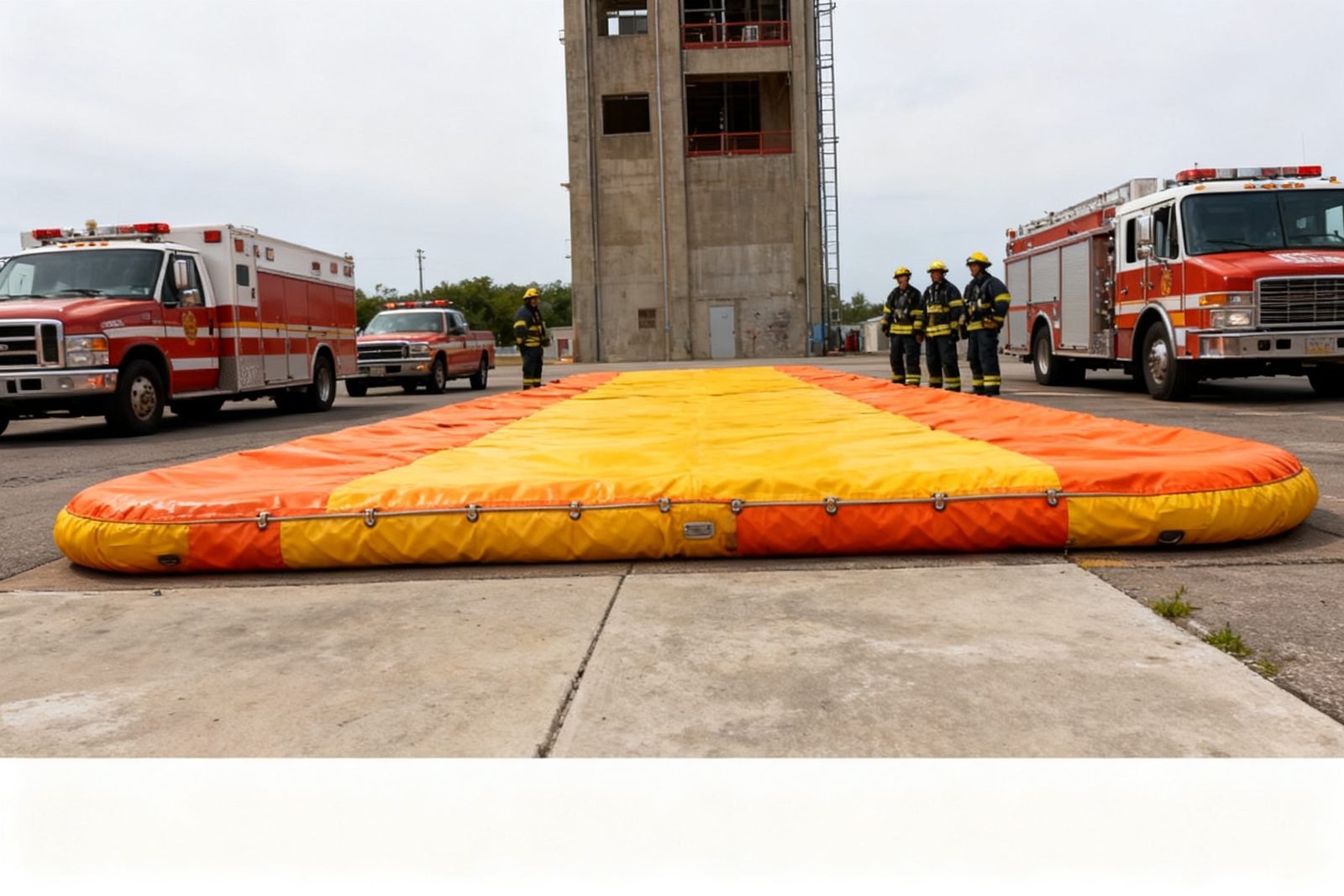 evacuation walkway deployed on site, in use