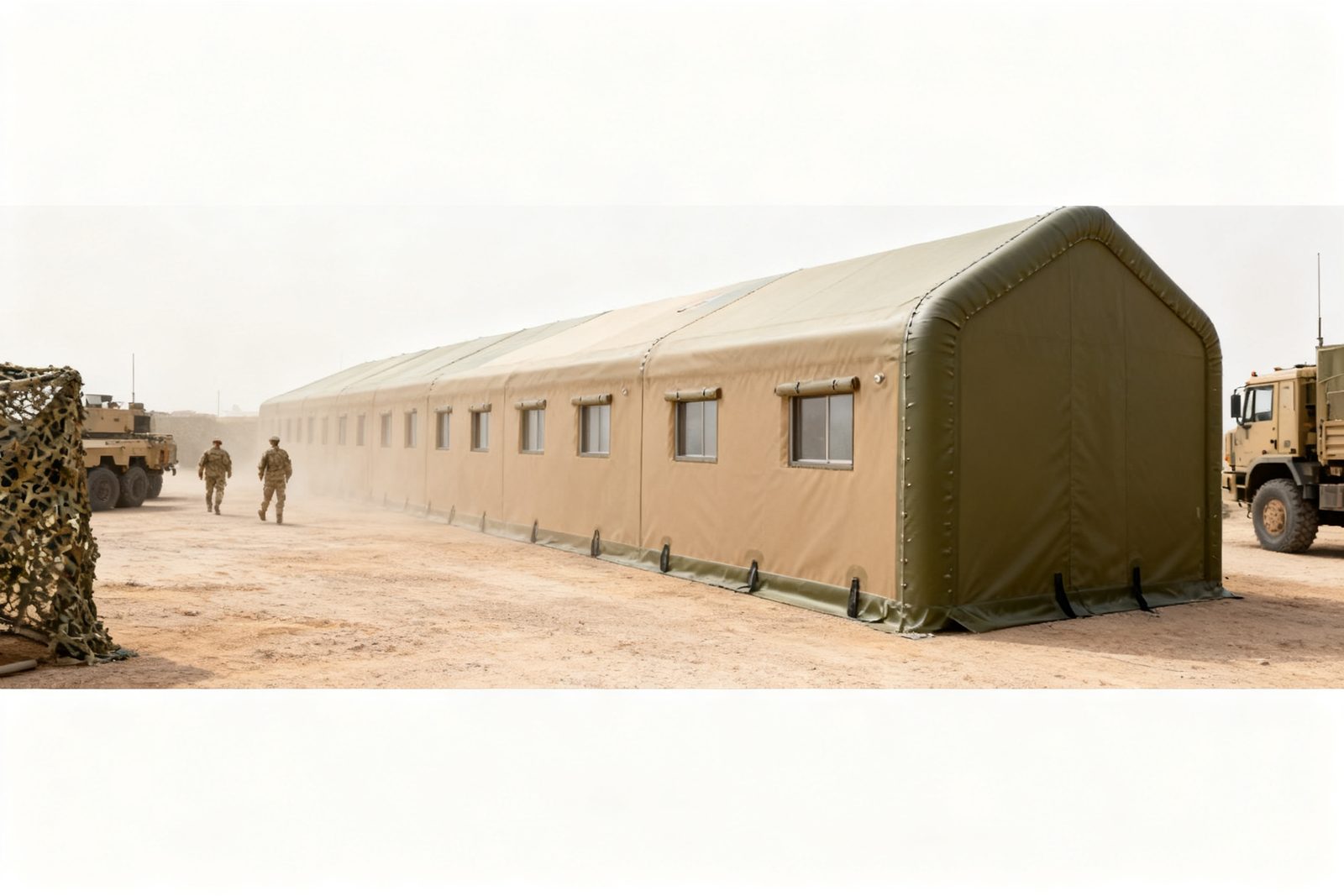 field barracks deployed on site, in use