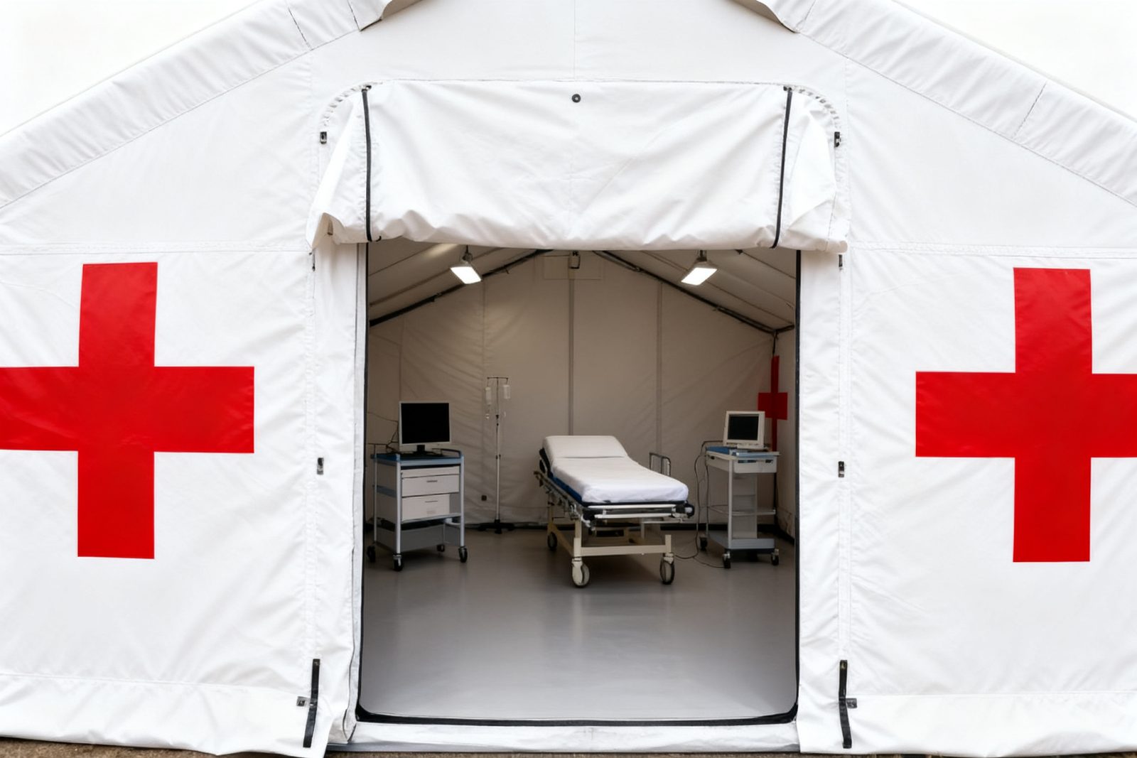Interior of the field hospital, furnished and in use