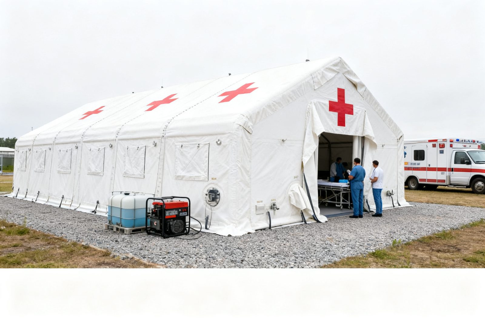 field hospital deployed on site, in use
