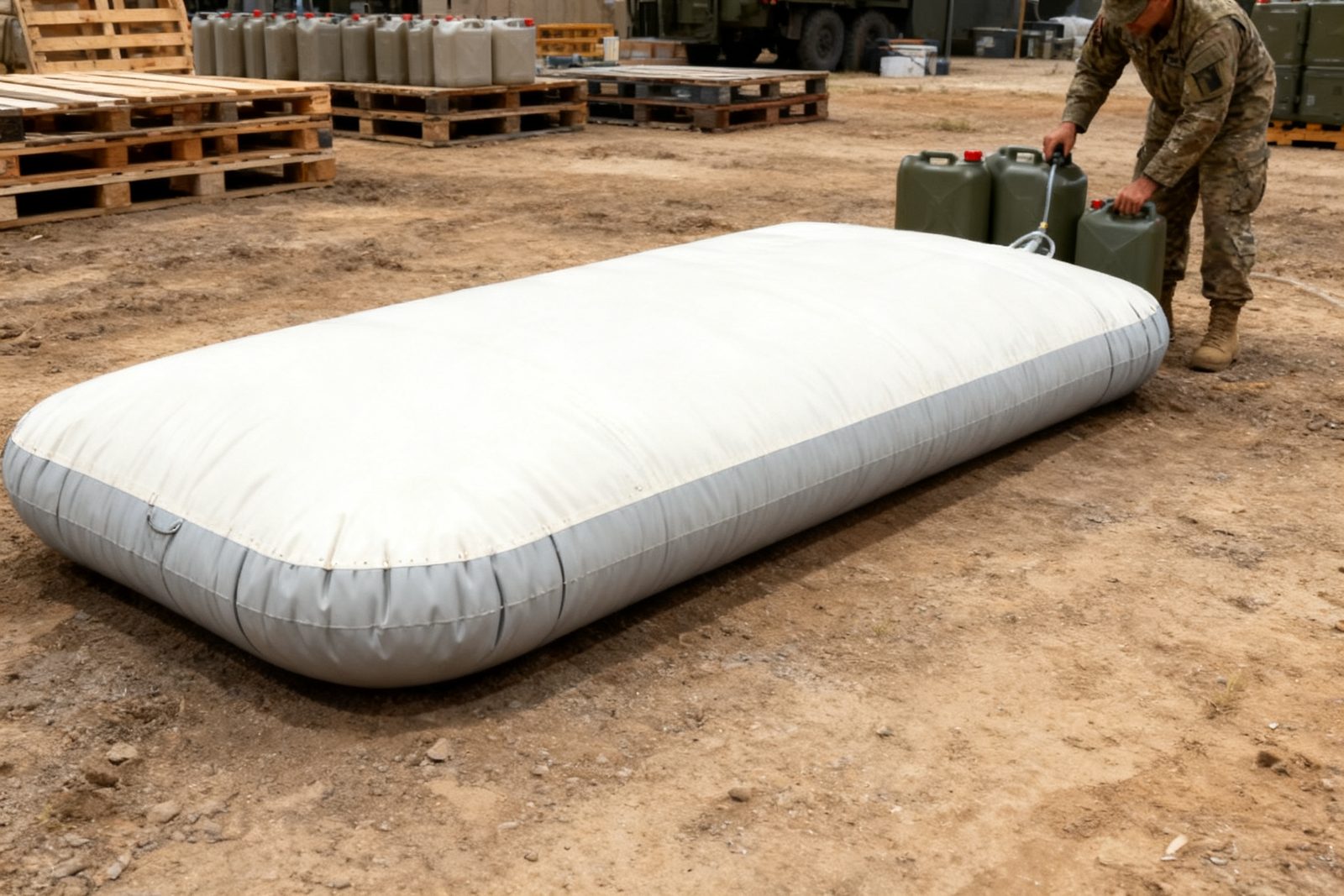 flexible liquid tank deployed on site, in use