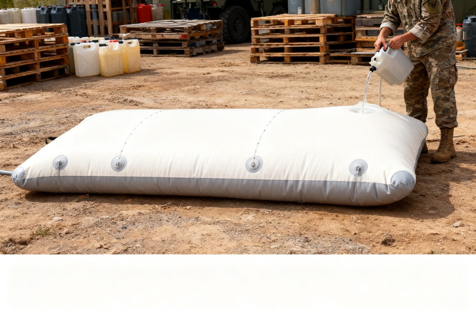 flexible water tank deployed on site, in use