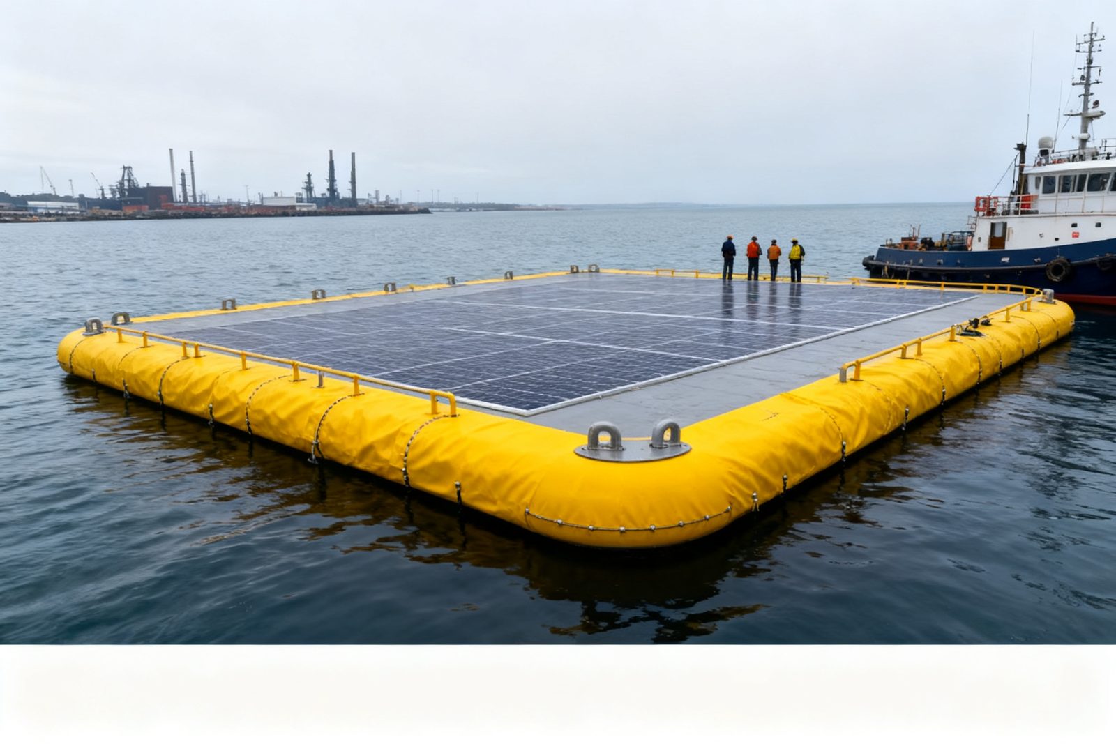 floating solar platform deployed on site, in use