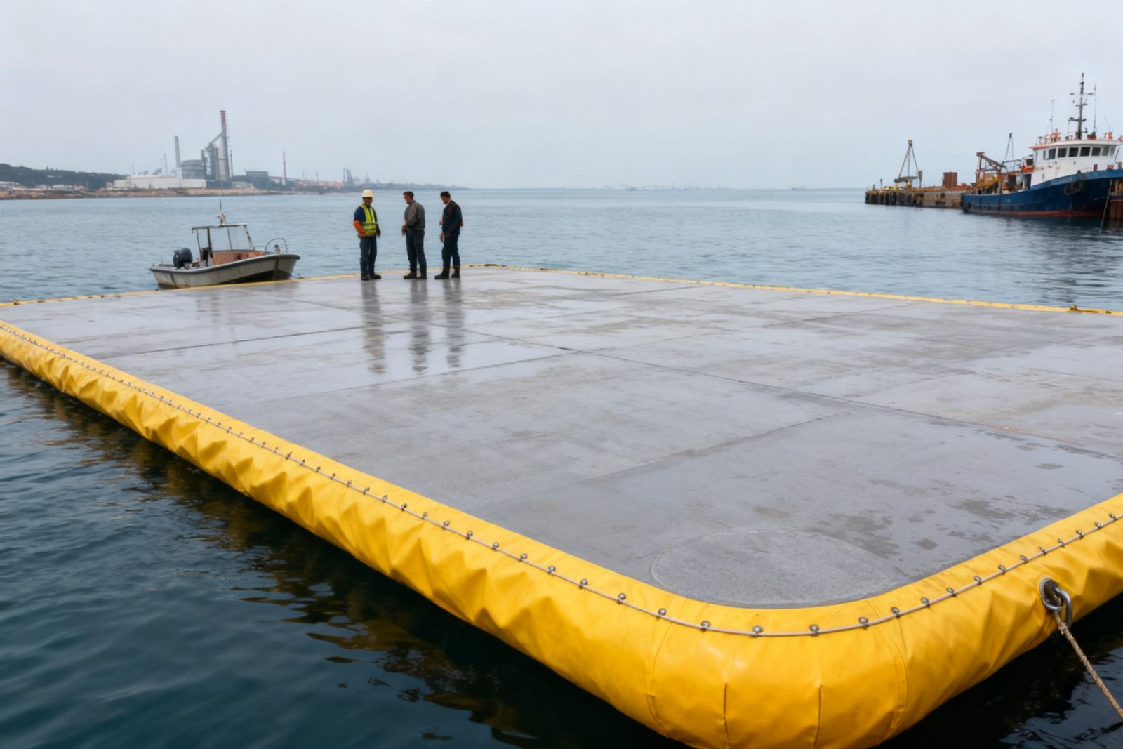 floating work platform deployed on site, in use