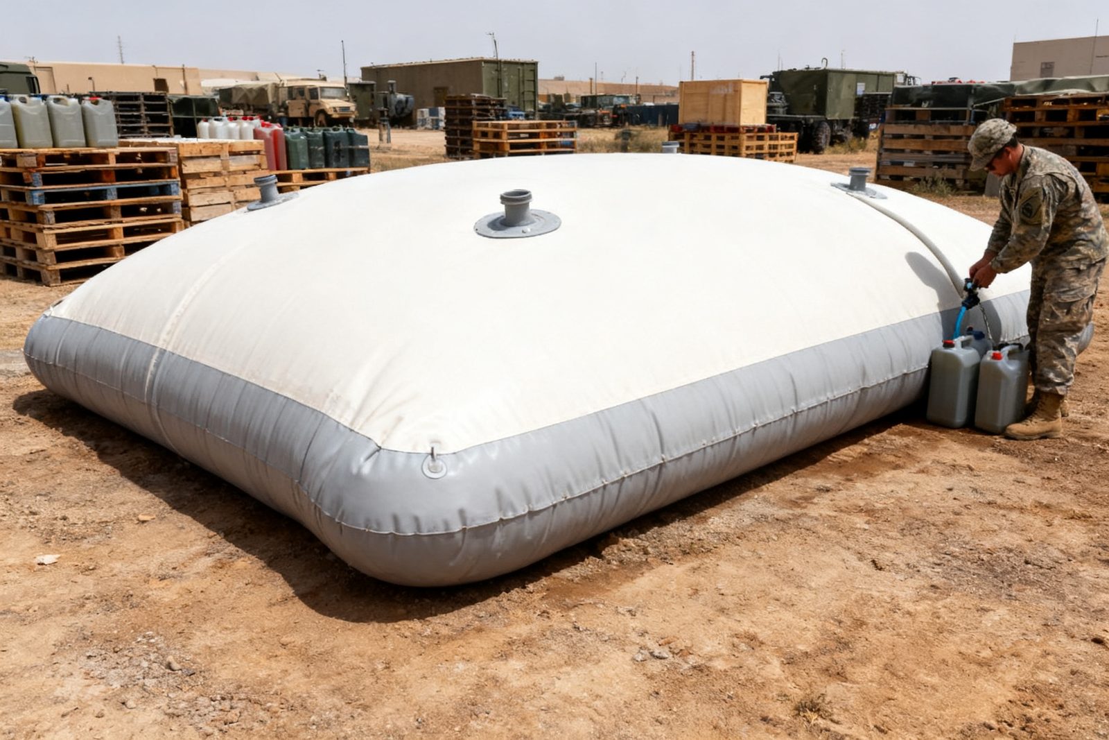 fuel bladder deployed on site, in use