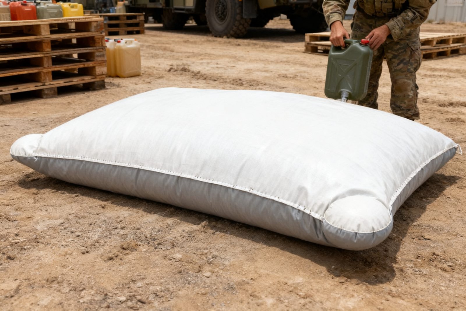 grain storage bag deployed on site, in use