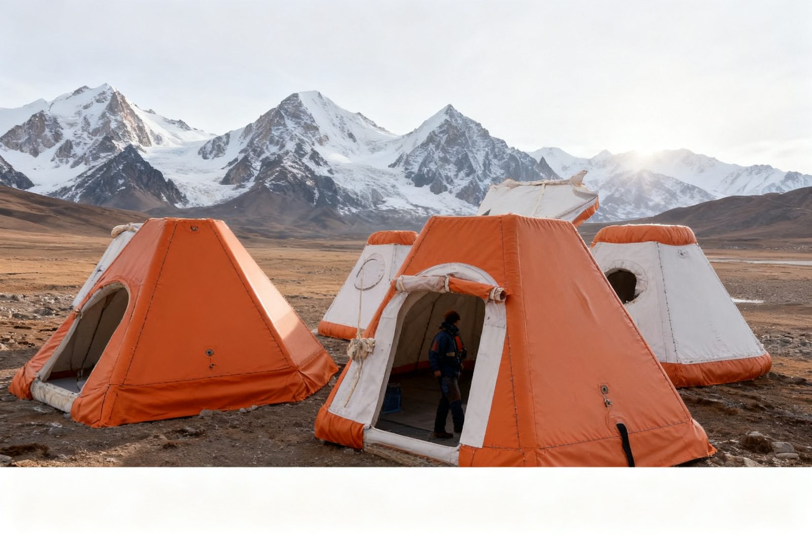 high-altitude camp deployed on site, in use