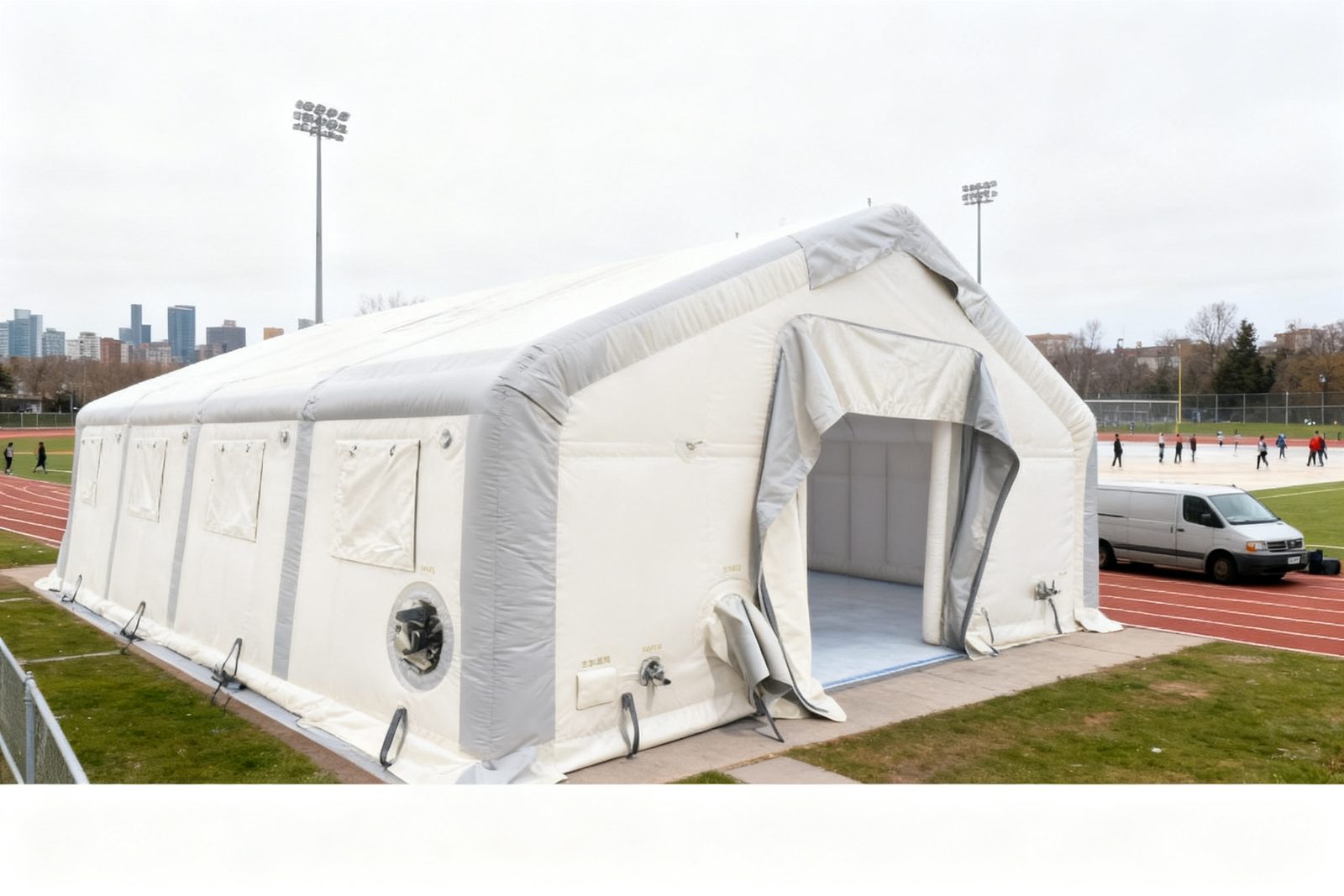 ice rink enclosure deployed on site, in use