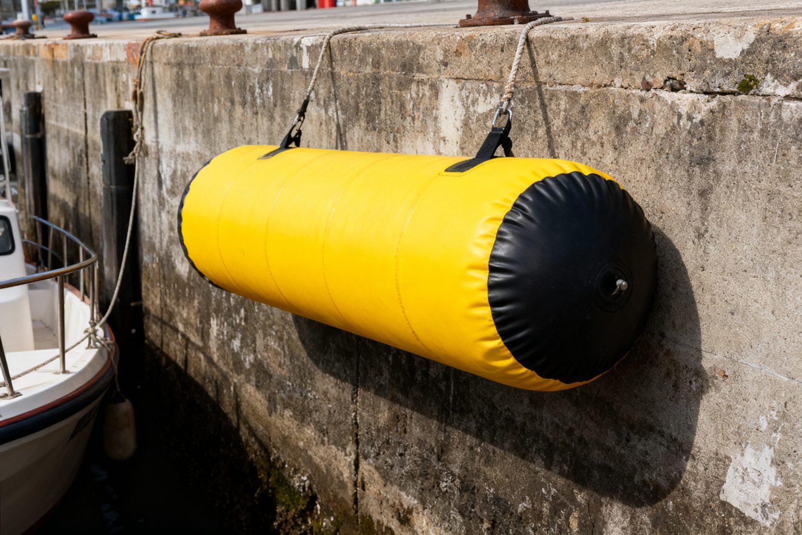 inflatable fender deployed on site, in use