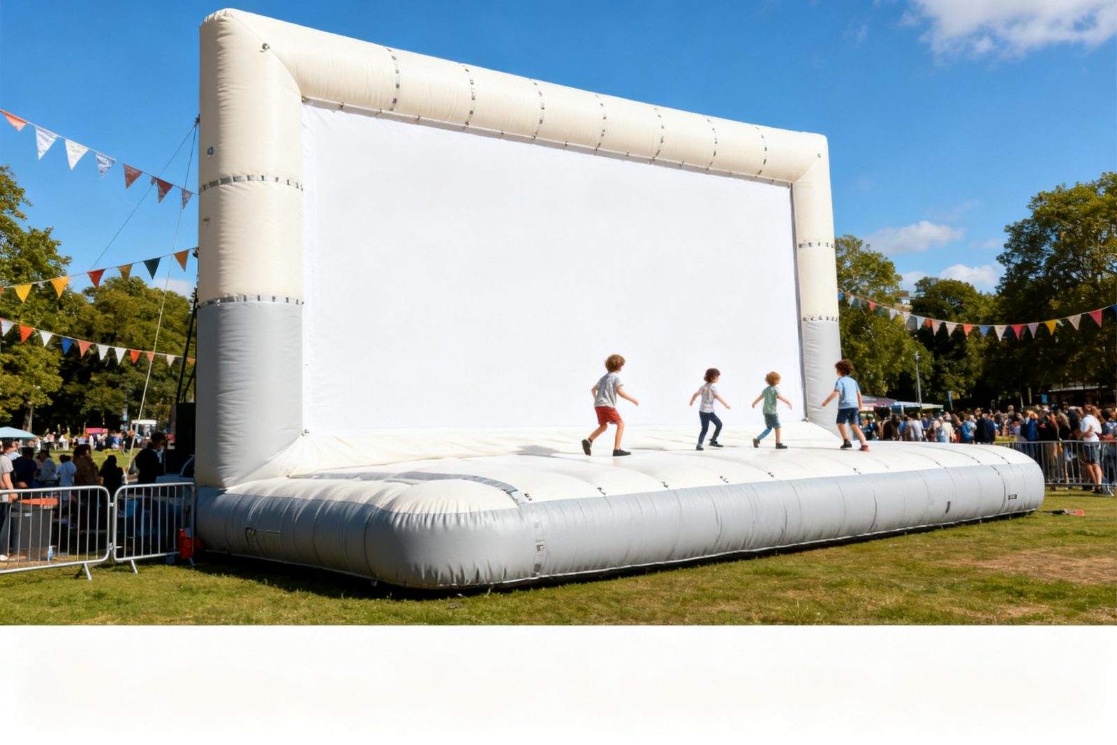 inflatable movie screen deployed on site, in use