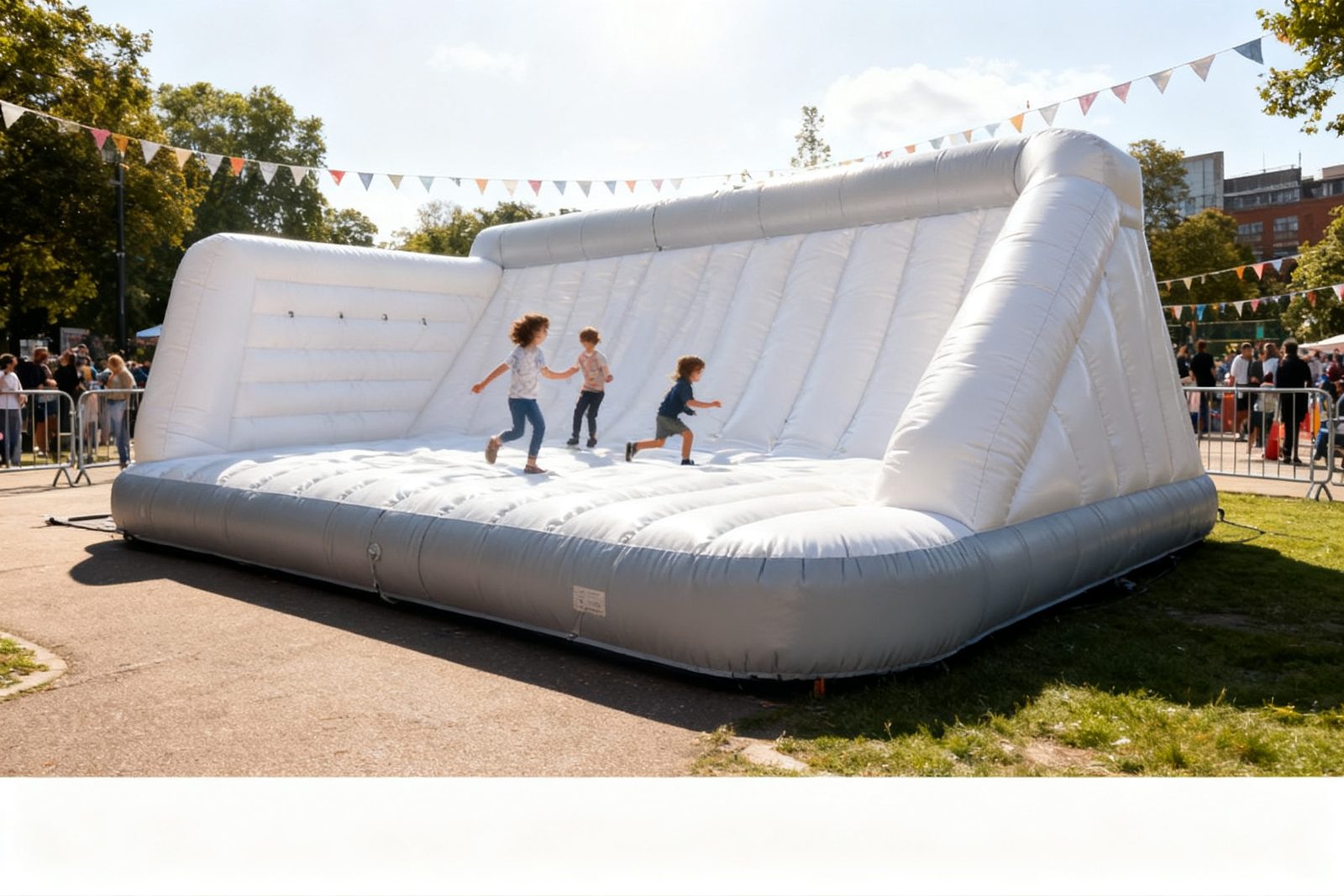 inflatable obstacle course deployed on site, in use