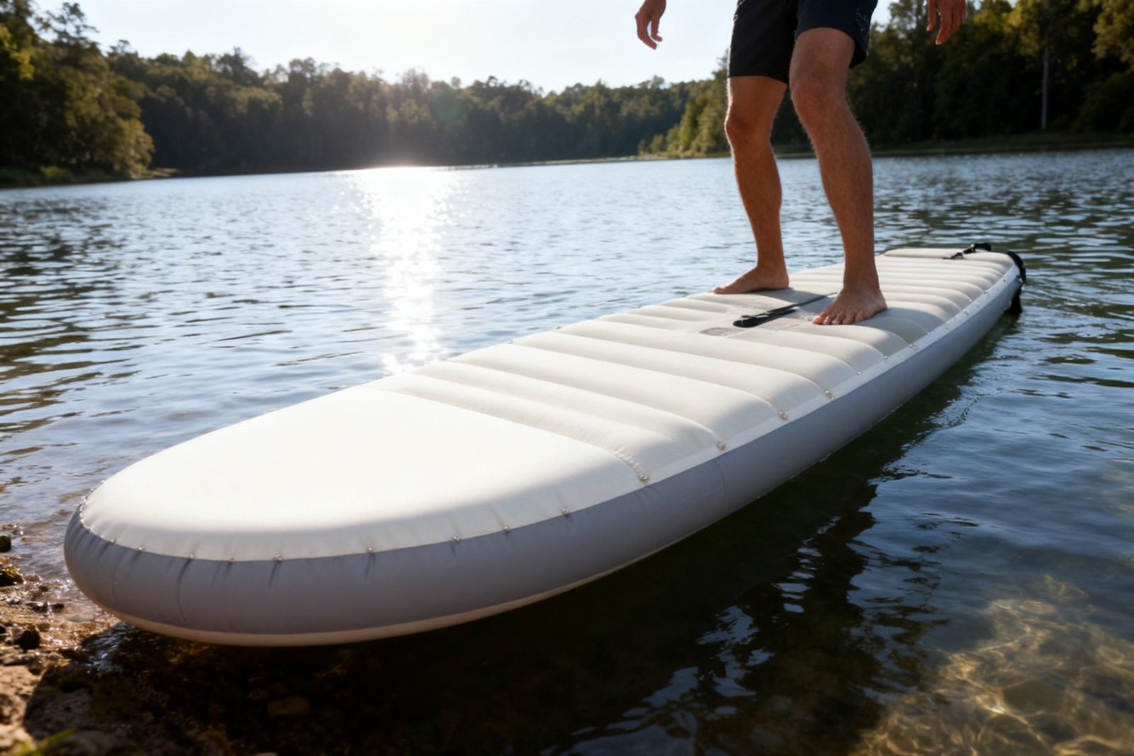 inflatable surfboard deployed on site, in use