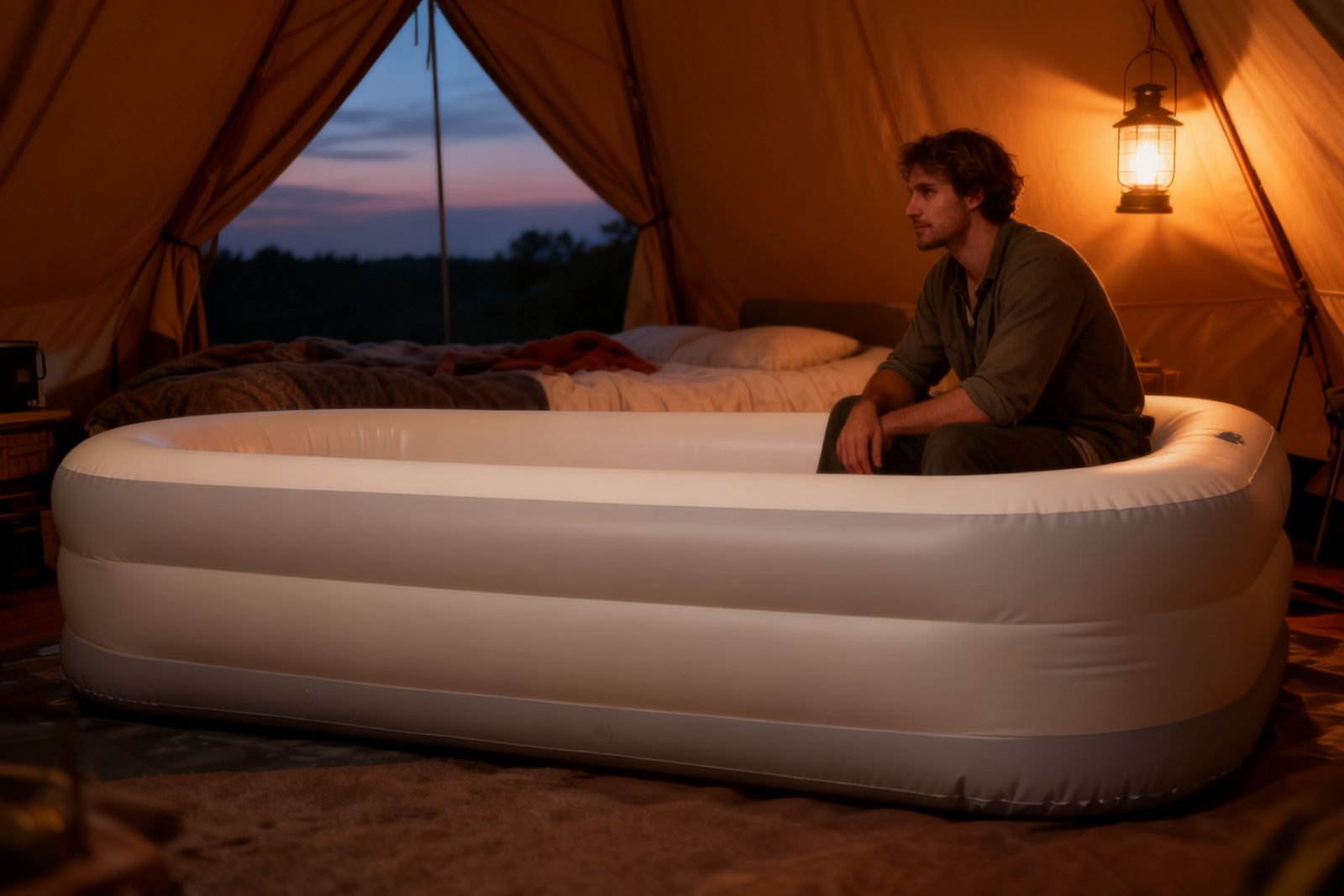 inflatable tub deployed on site, in use