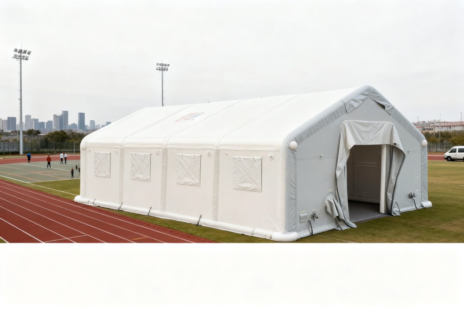 inflatable warehouse deployed on site, in use