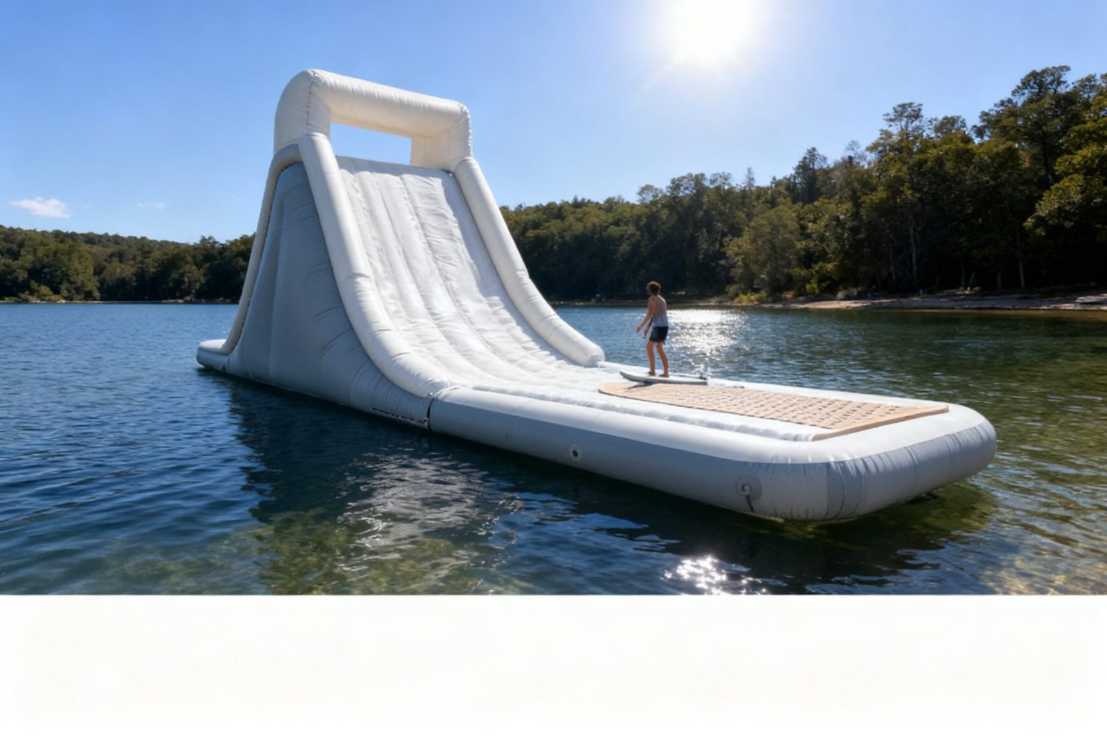 inflatable water slide deployed on site, in use