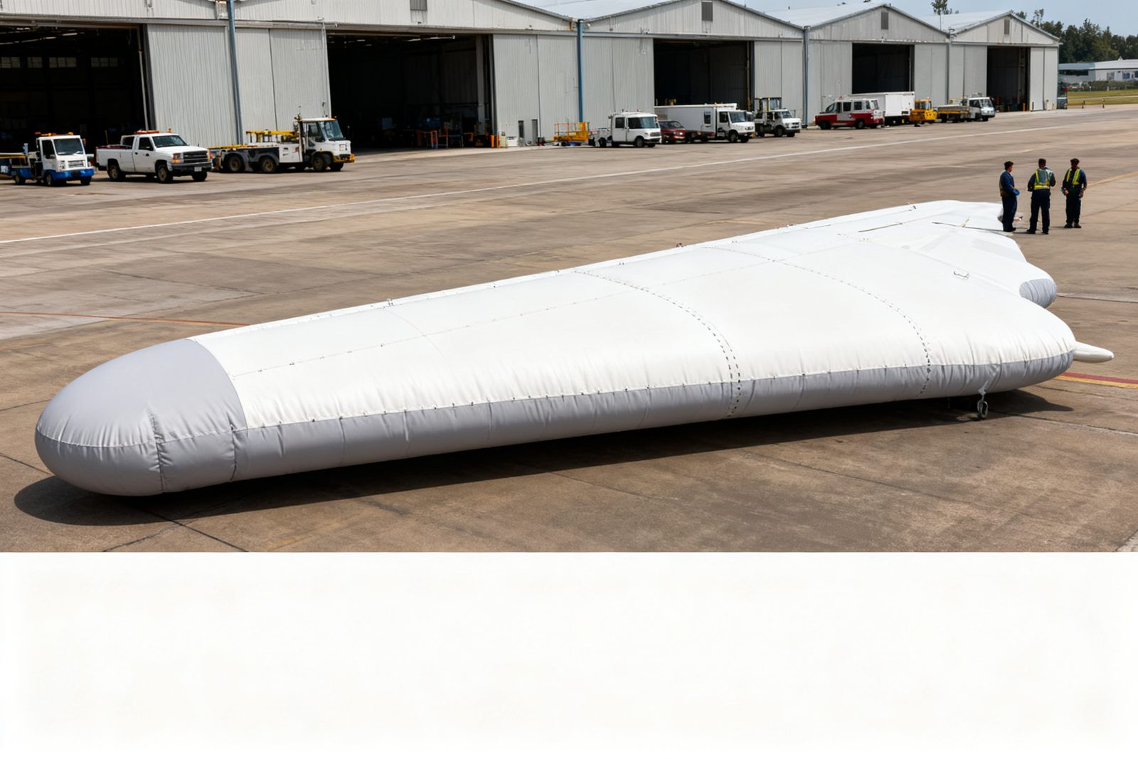inflatable wing deployed on site, in use