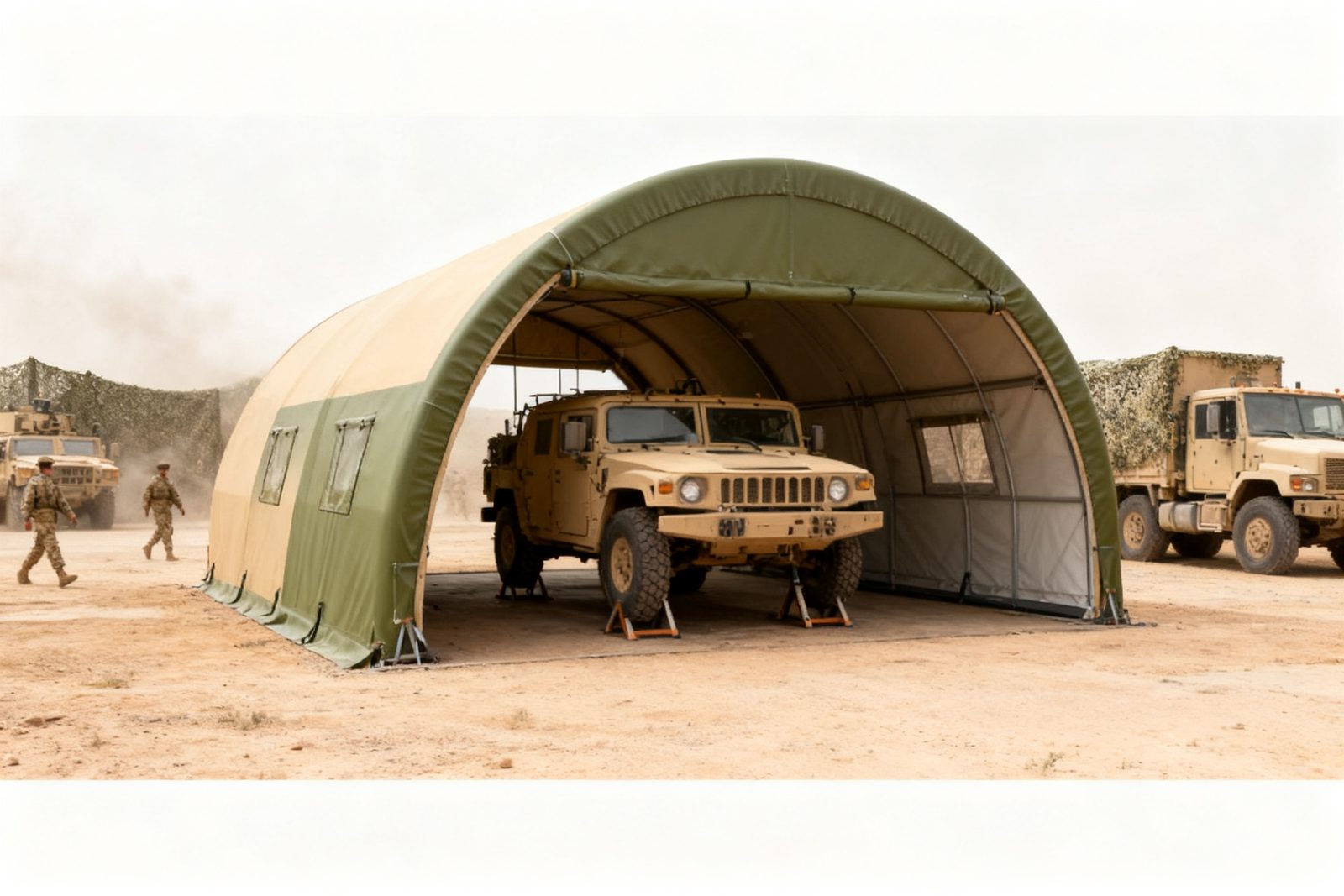 maintenance shelter deployed on site, in use