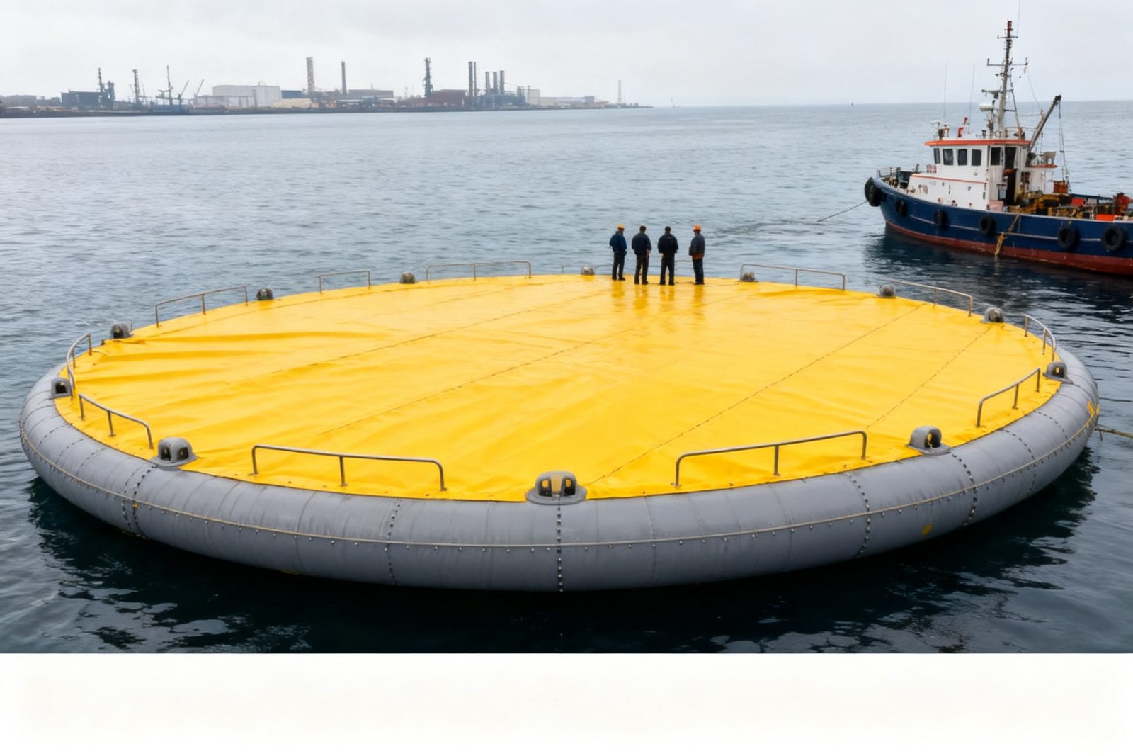 marine construction platform deployed on site, in use