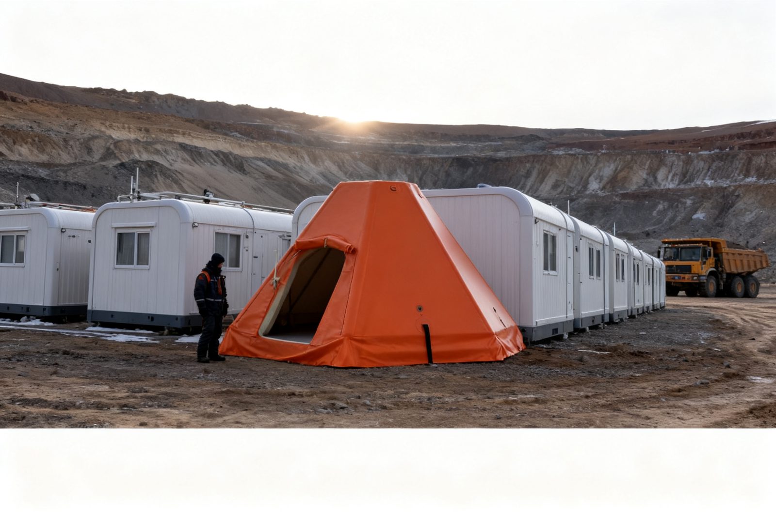 mining camp accommodation deployed on site, in use
