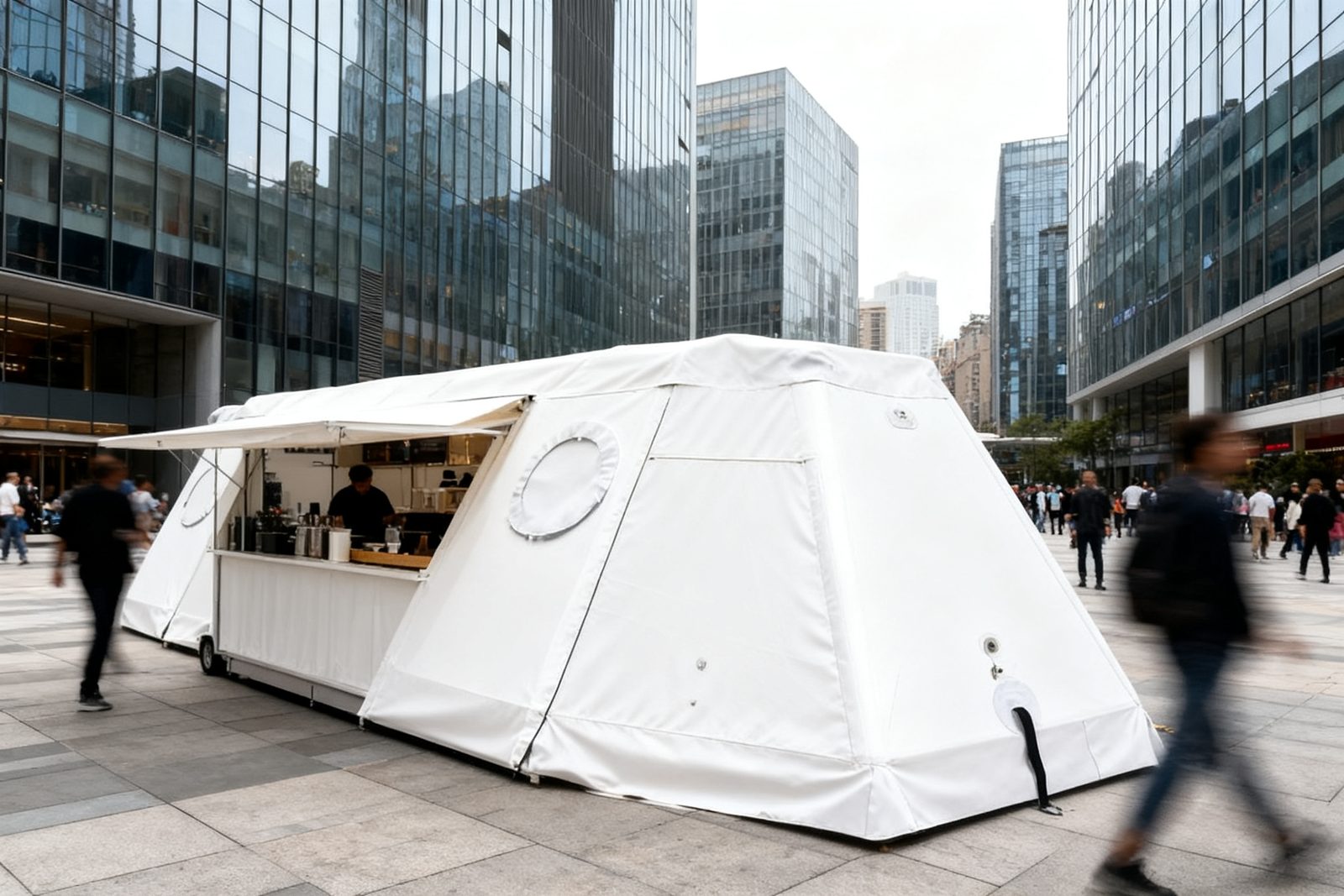 mobile cafe deployed on site, in use