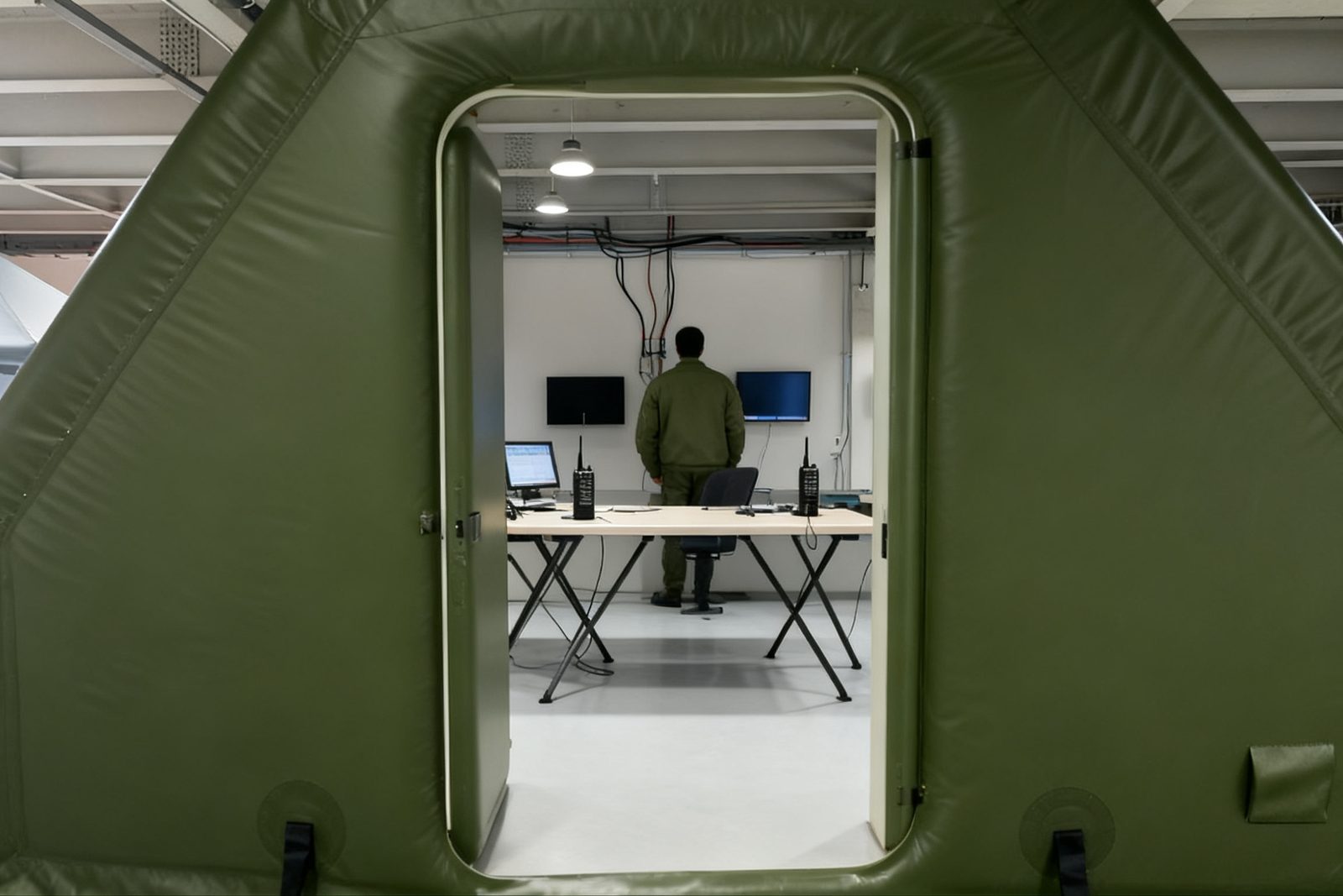 Interior of the mobile office unit, furnished and in use