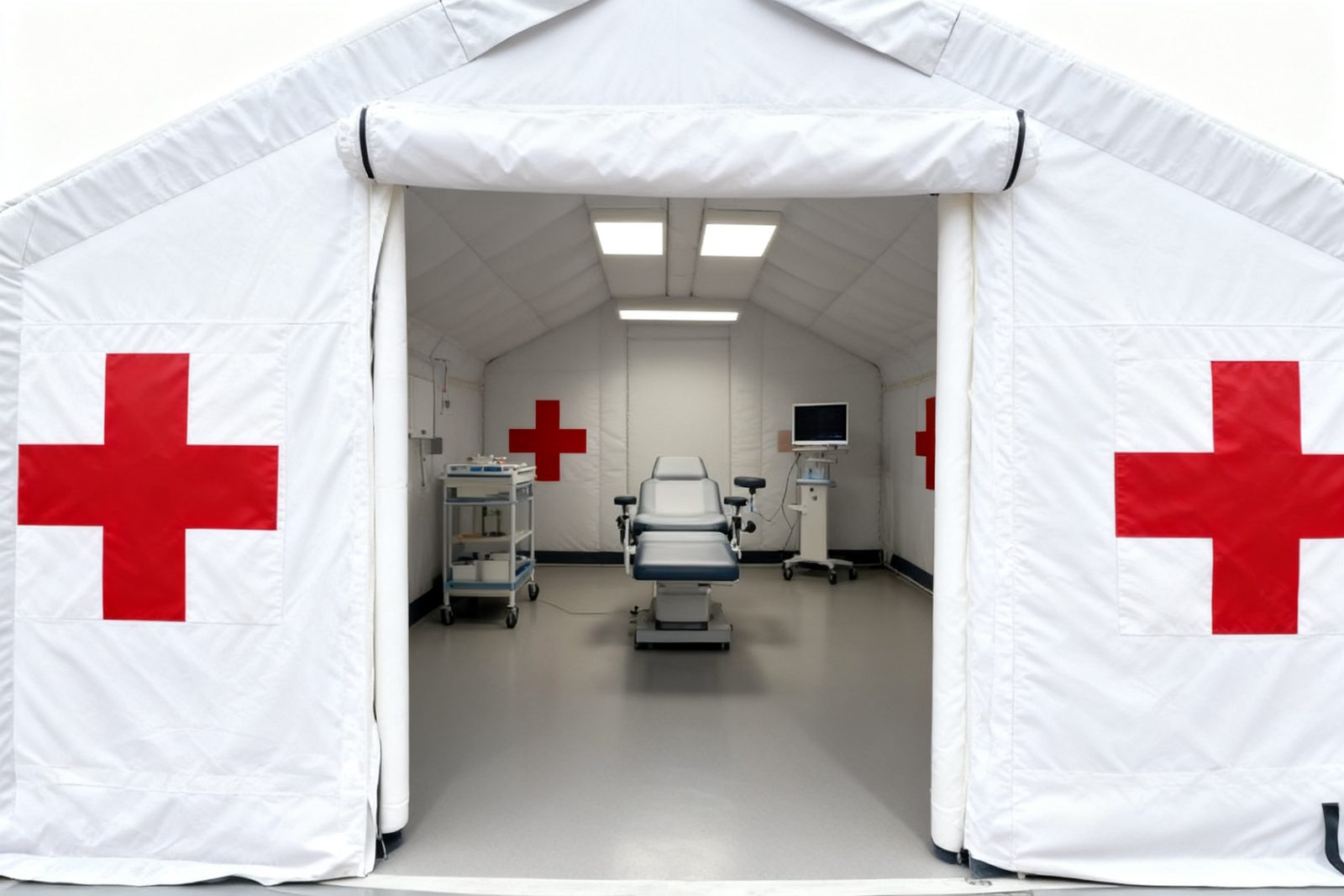 Interior of the mobile operating theatre, furnished and in use