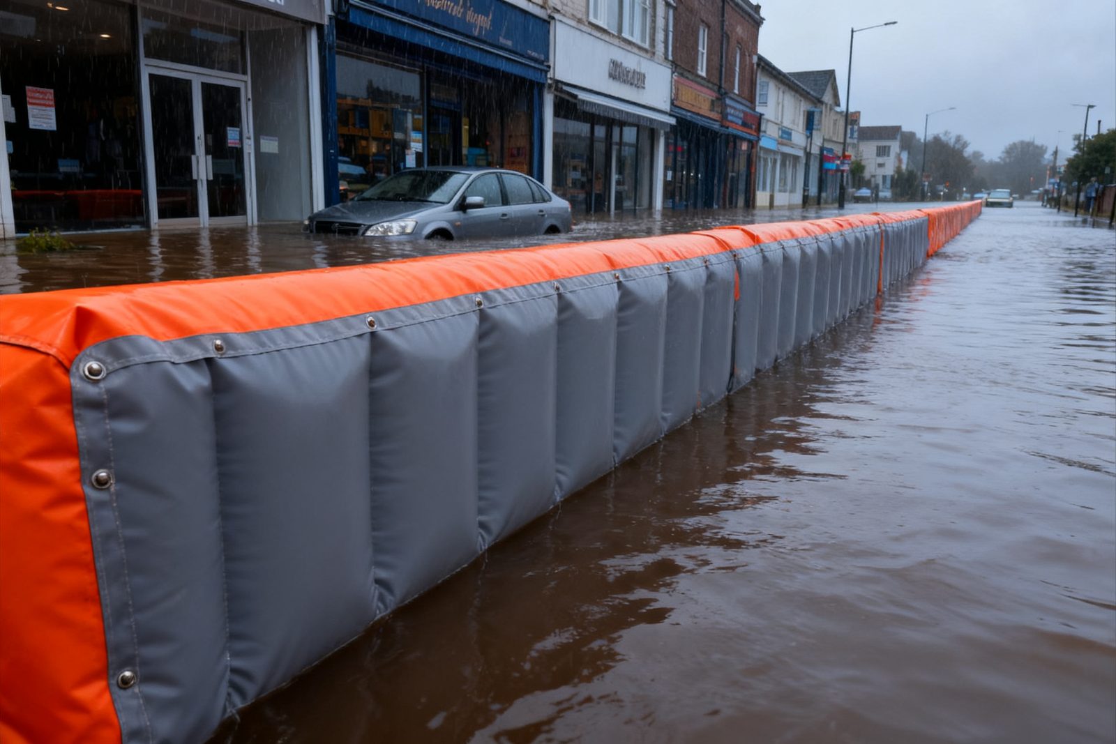 oil containment boom deployed on site, in use