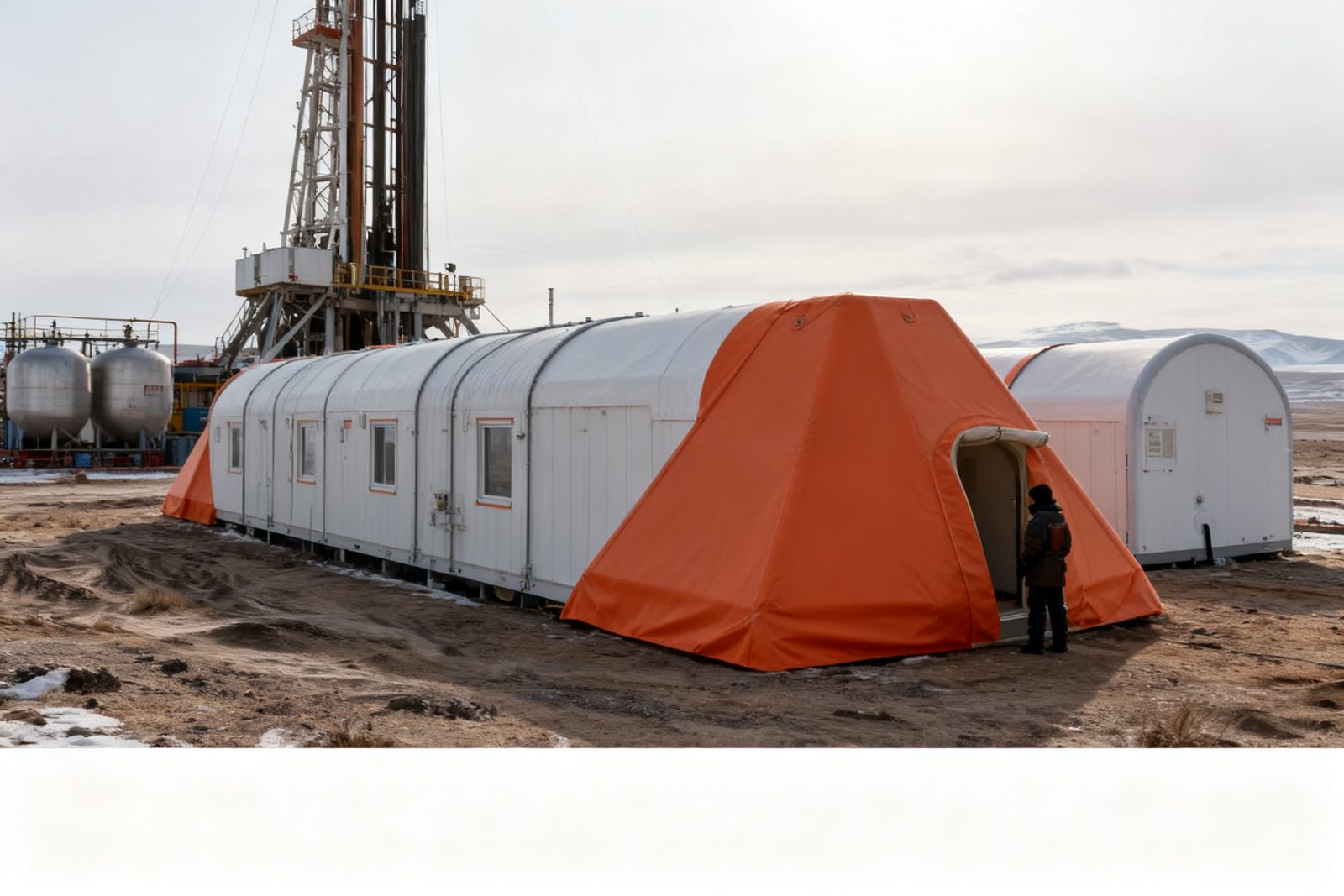oilfield camp deployed on site, in use