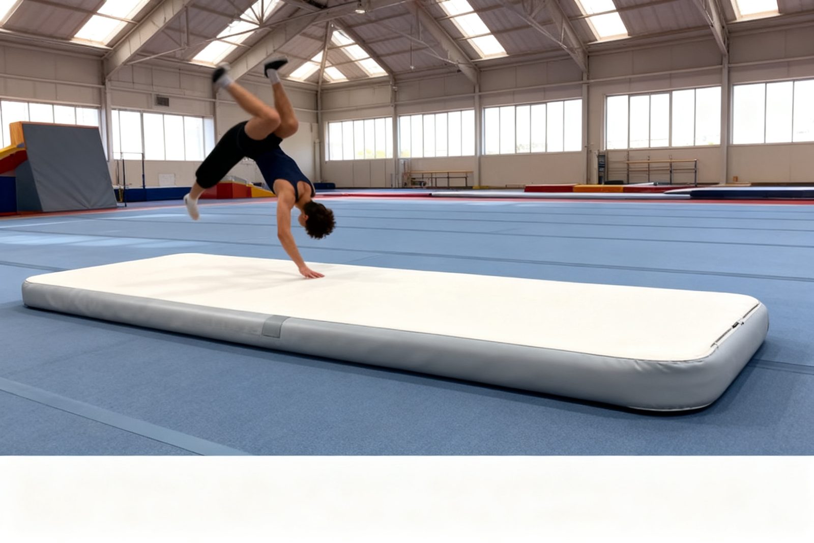 parkour mat deployed on site, in use
