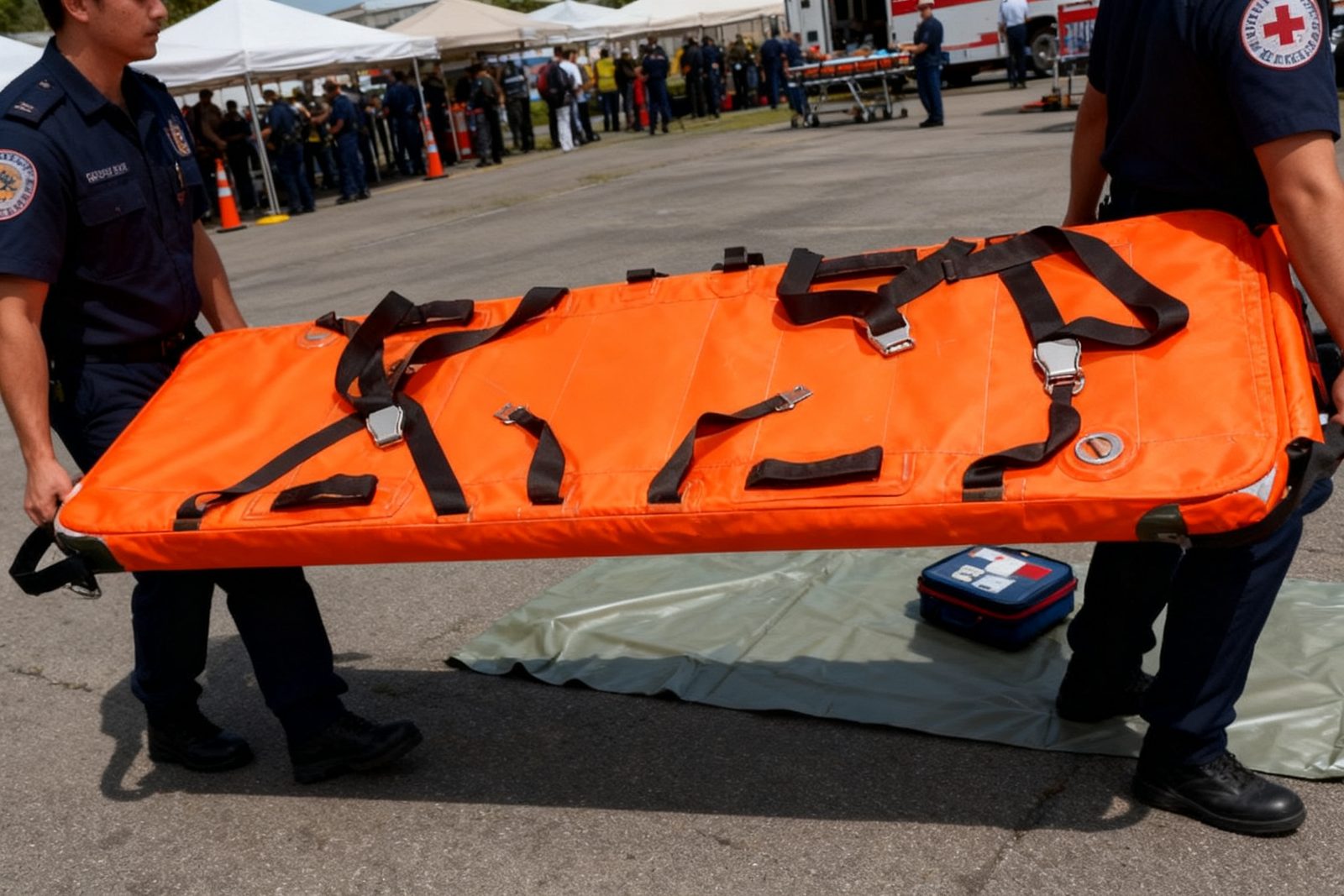 patient transfer mat deployed on site, in use