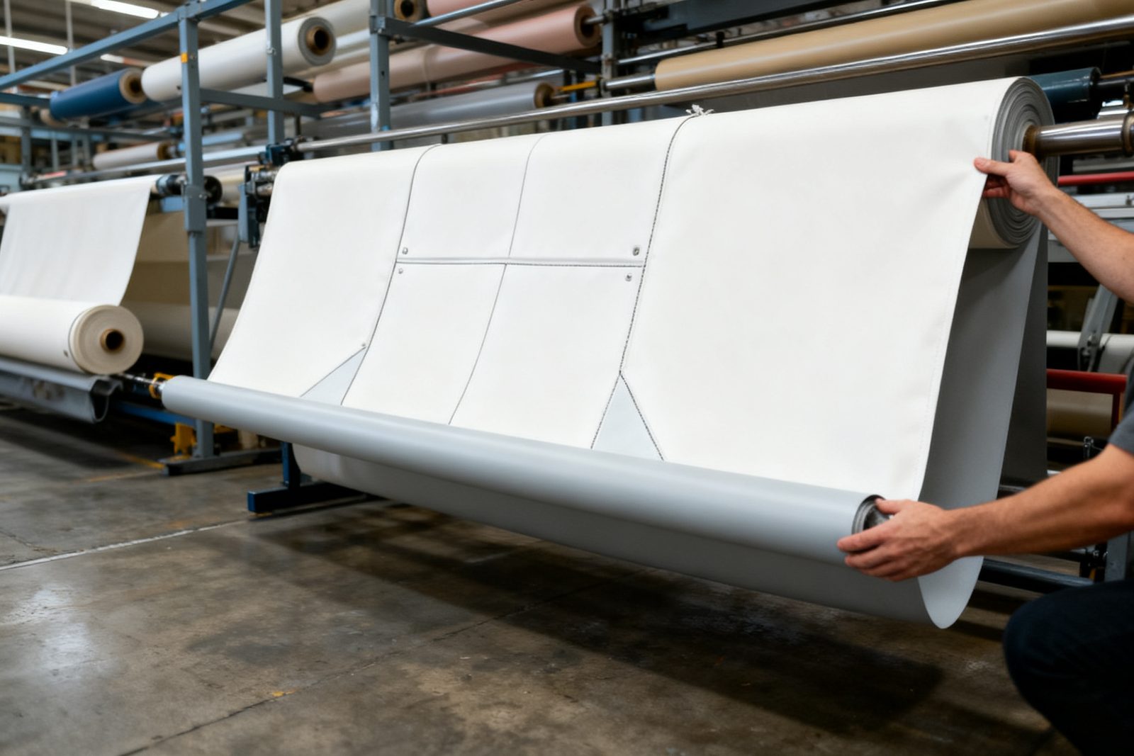 PVC coated fabric deployed on site, in use