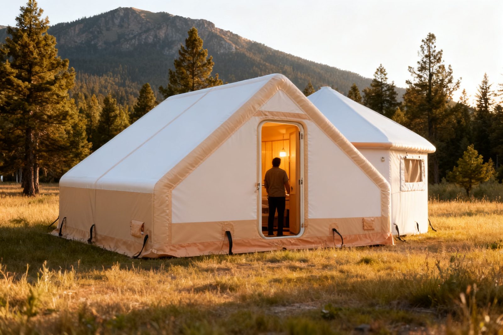 RV park cabin deployed on site, in use