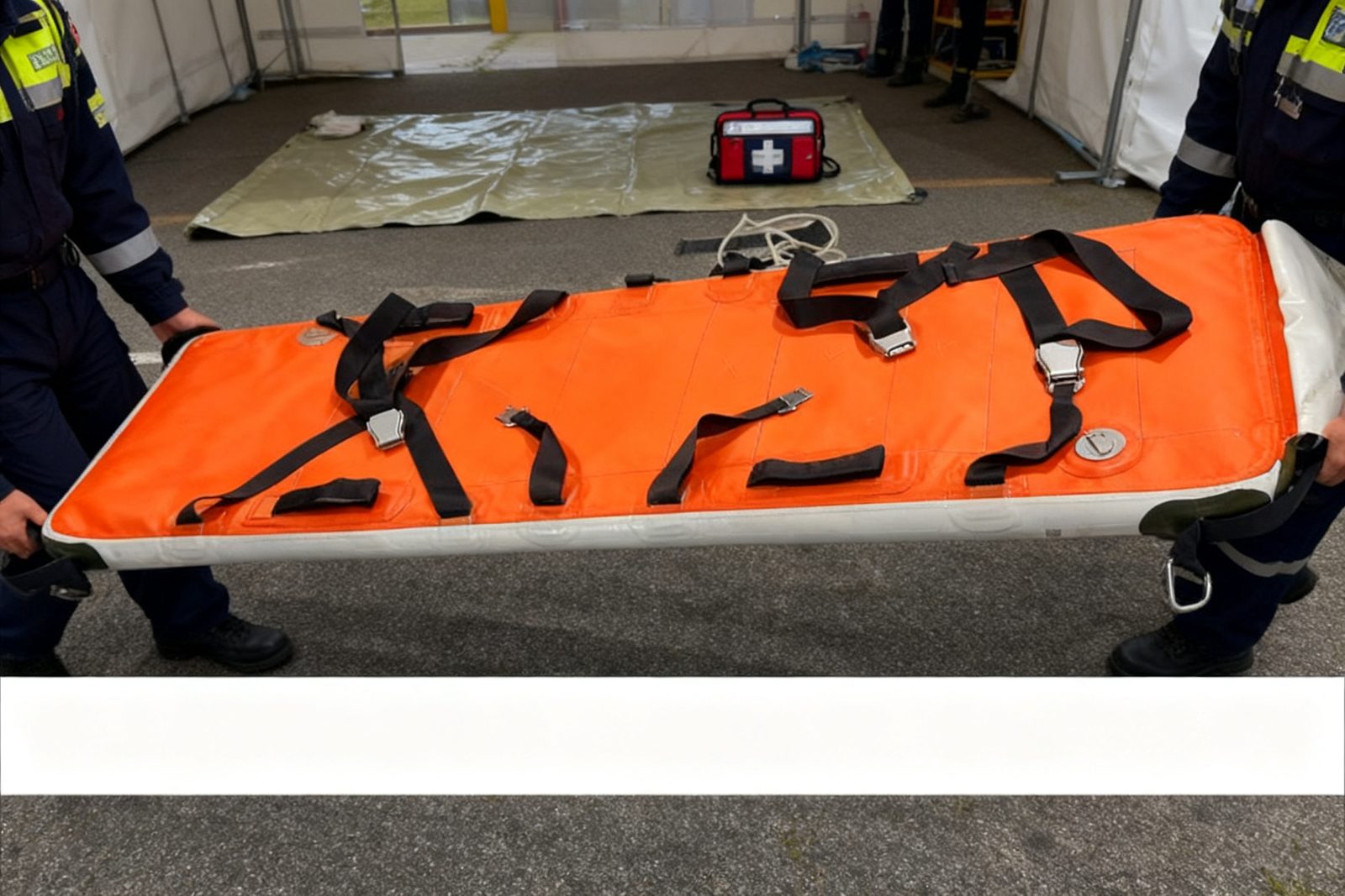 spinal immobilisation board deployed on site, in use