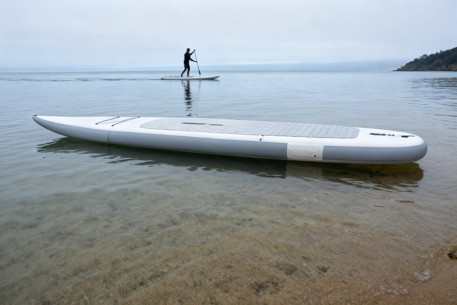 stand-up paddle board deployed on site, in use