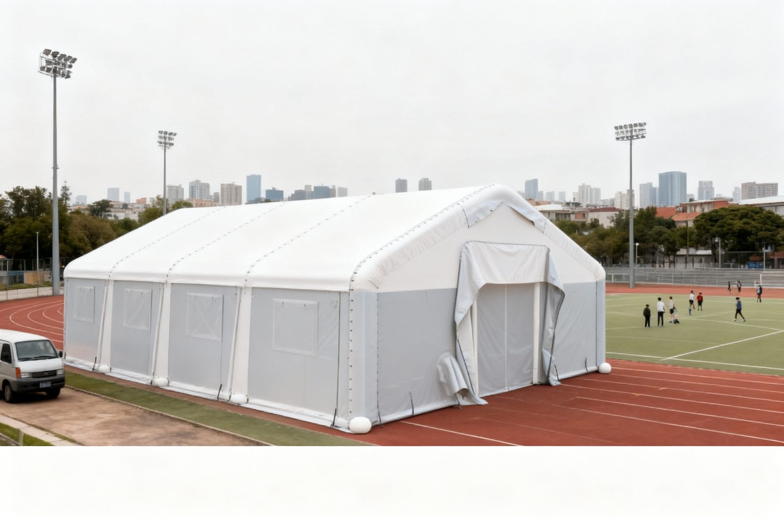 training hall deployed on site, in use